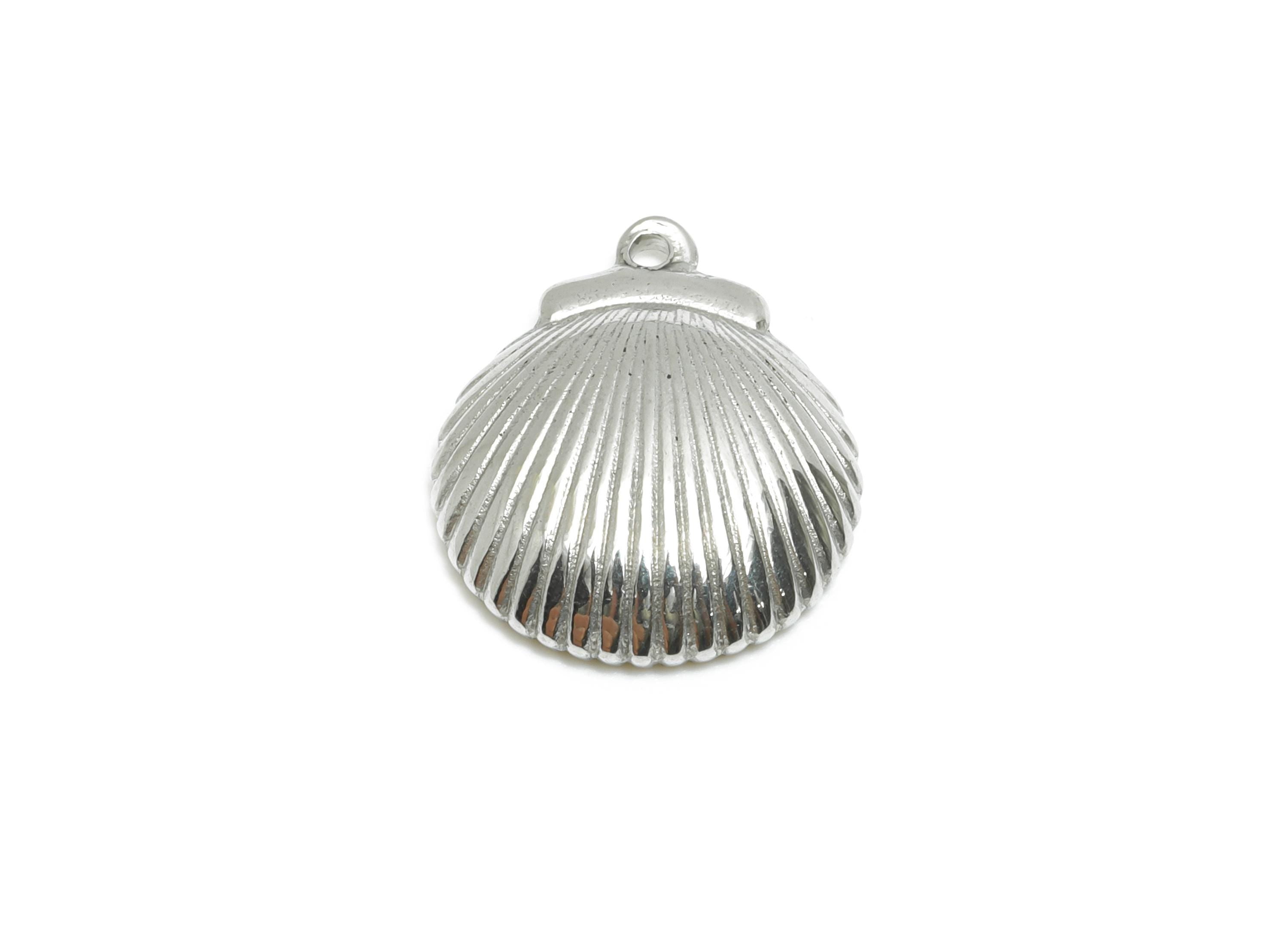 Stainless Steel Shell Charm - Textured Silver Shell Necklace Pendant - 304 Stainless Steel - Minimalist Jewelry - 14.87x13.39x3.7mm - SS1995 - DOMEDBAZAAR
