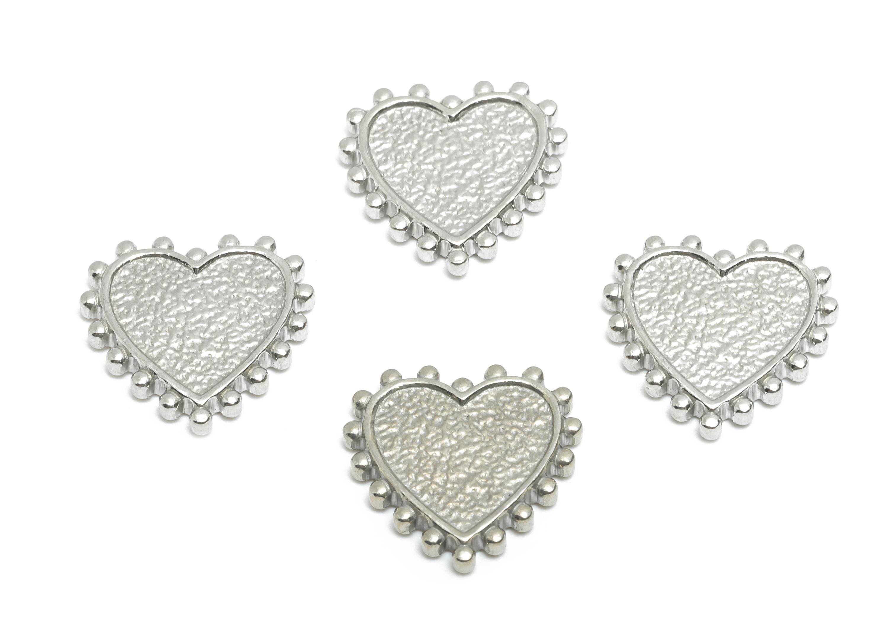 Stainless Steel Heart Charm - Textured Vintage Heart Charm - Steel Beaded Heart Romantic Charm - Stainless Steel Jewelry - 17x17x2mm -SS2085 - DOMEDBAZAAR