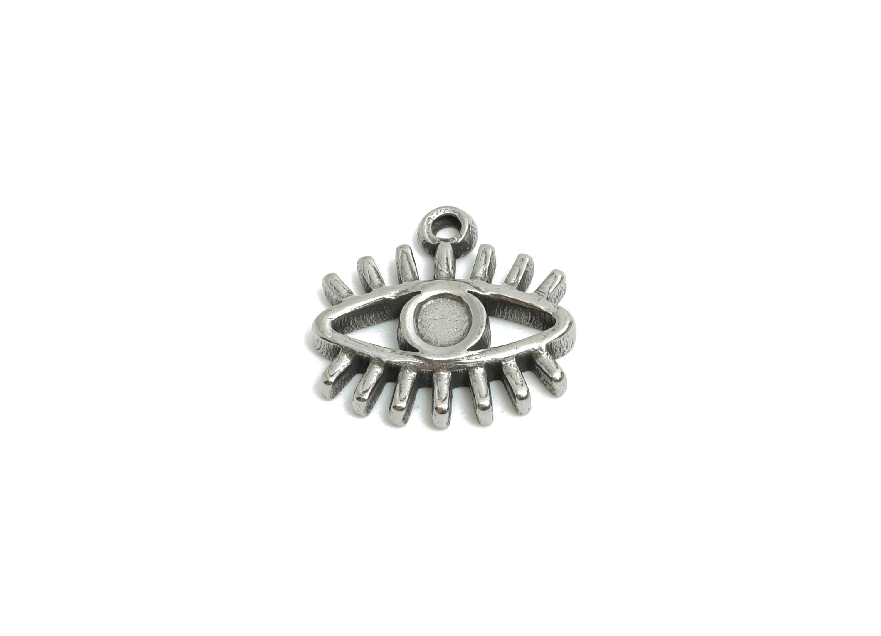 Stainless Steel Evil Eye Charms - Unique Steel Eye Charms for Bracelet - Statement Eye Pendant - Steel Jewelry - 12.4x13.04x2.34mm - SS2038 - DOMEDBAZAAR