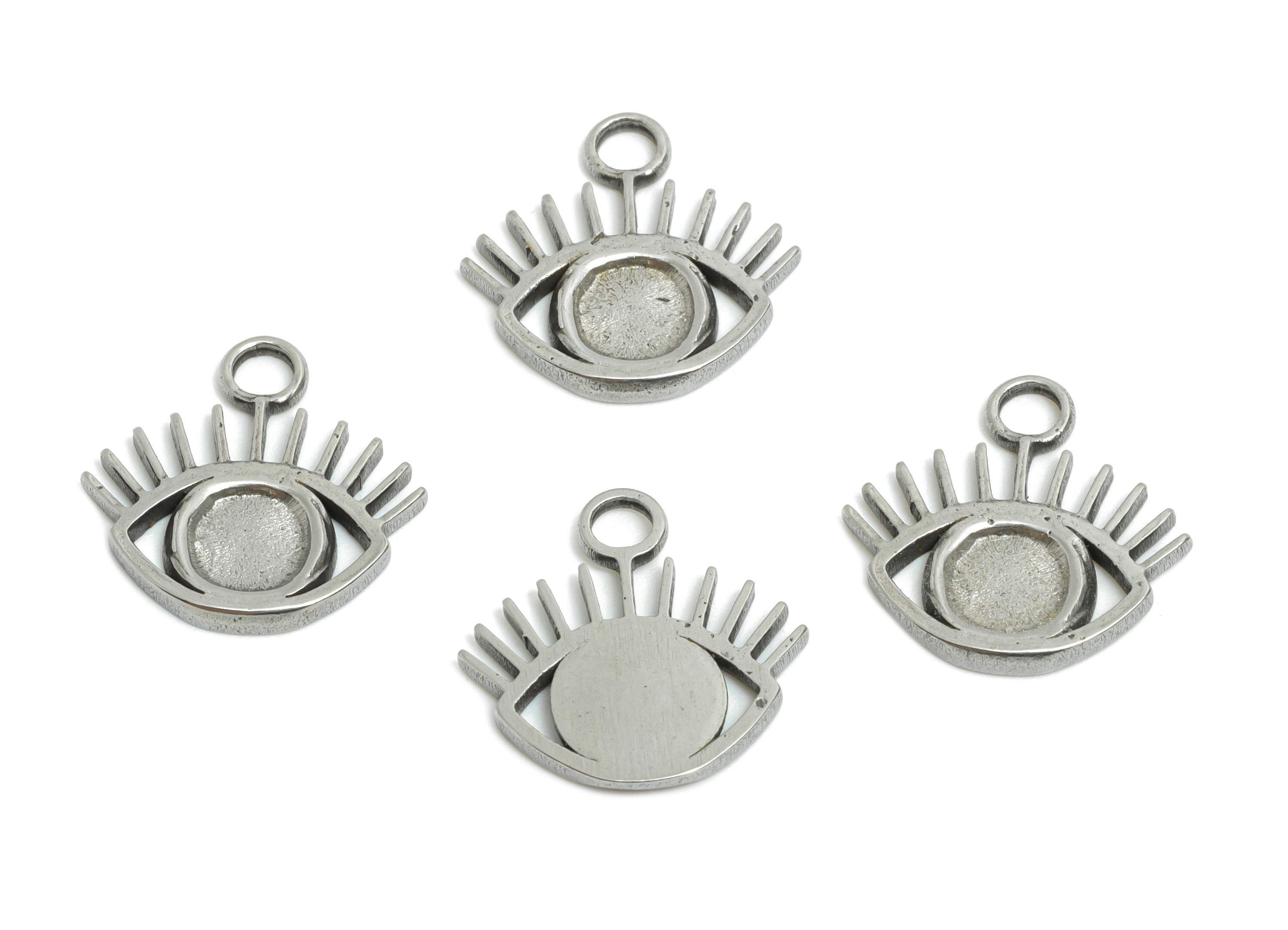 Stainless Steel Evil Eye Charms - Minimalist Steel Eye Pendant - Symbol of Protection Eye Design - Steel Jewelry - 14.7x14.66x1.4mm - SS2036 - DOMEDBAZAAR