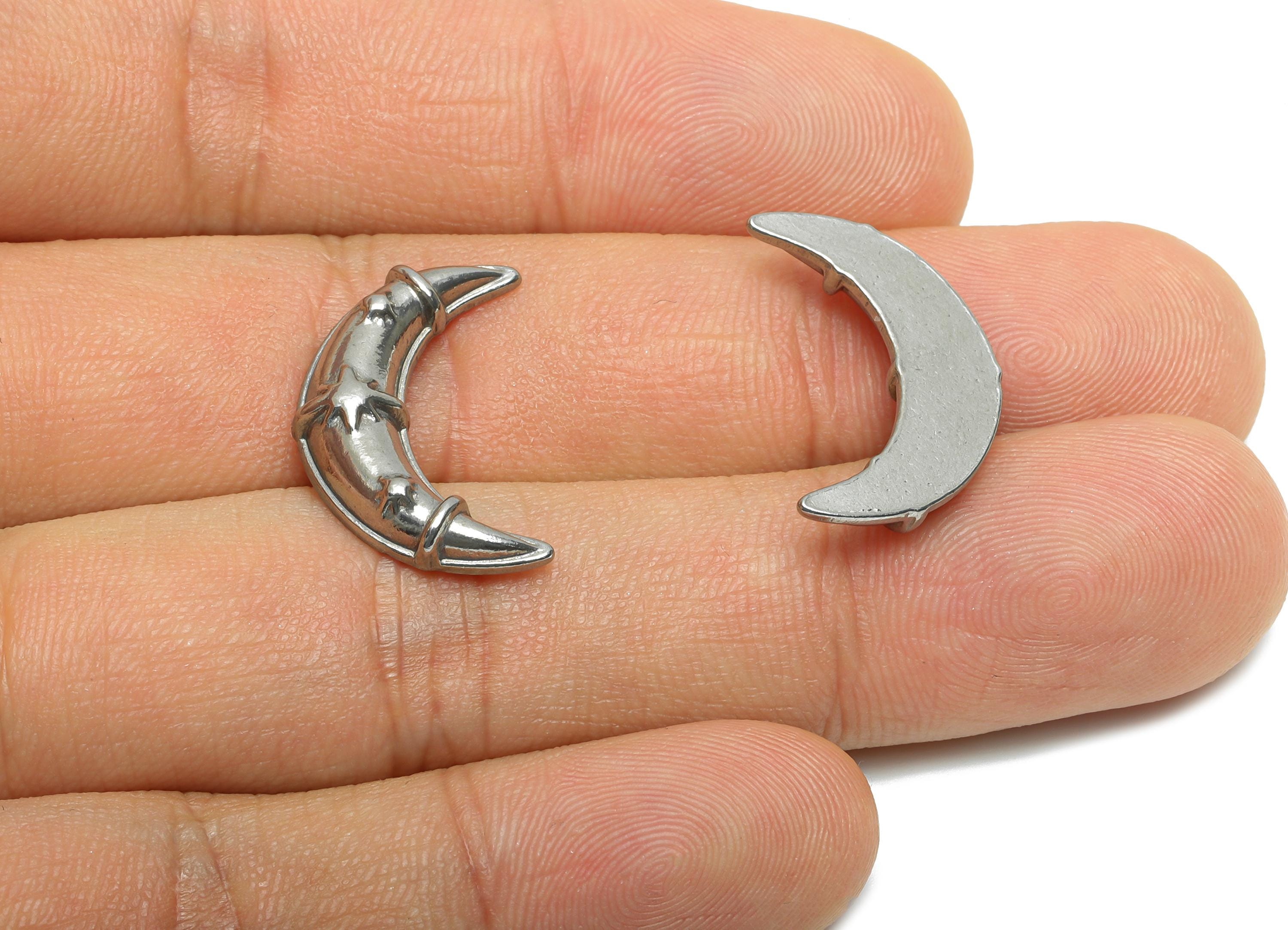 Stainless Steel Crescent Charm - Steel Star and Moon Ornament - Minimalist Celestial Moon Charm - Steel Jewelry Charm - 21x12x4mm - SS2081 - DOMEDBAZAAR