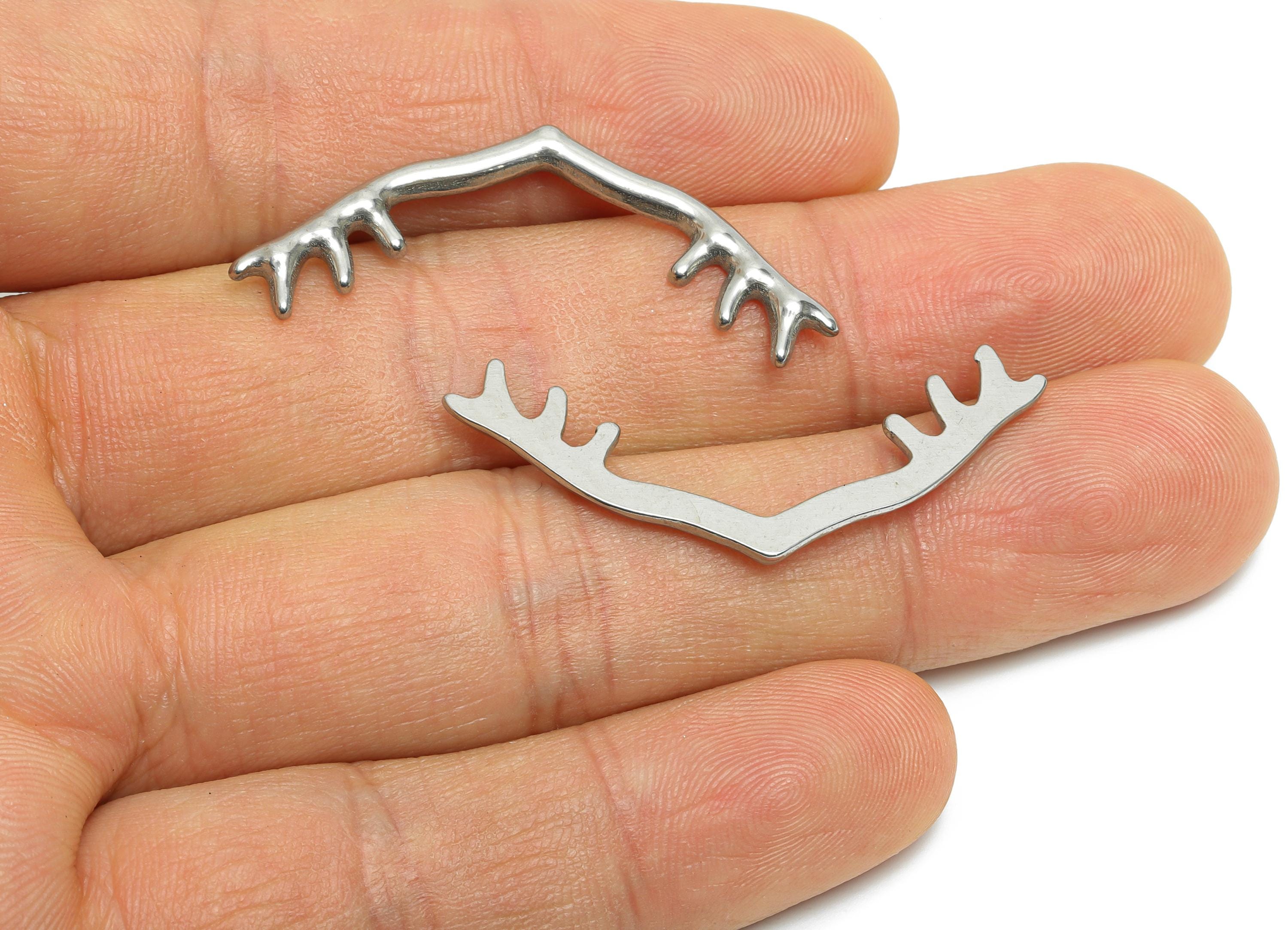 Stainless Steel Antlers Charm - Steel Wildlife Themed Charms  - Minimalist Handcrafted Antler Charm - Steel Jewelry - 39x16x2mm - SS2008 - DOMEDBAZAAR