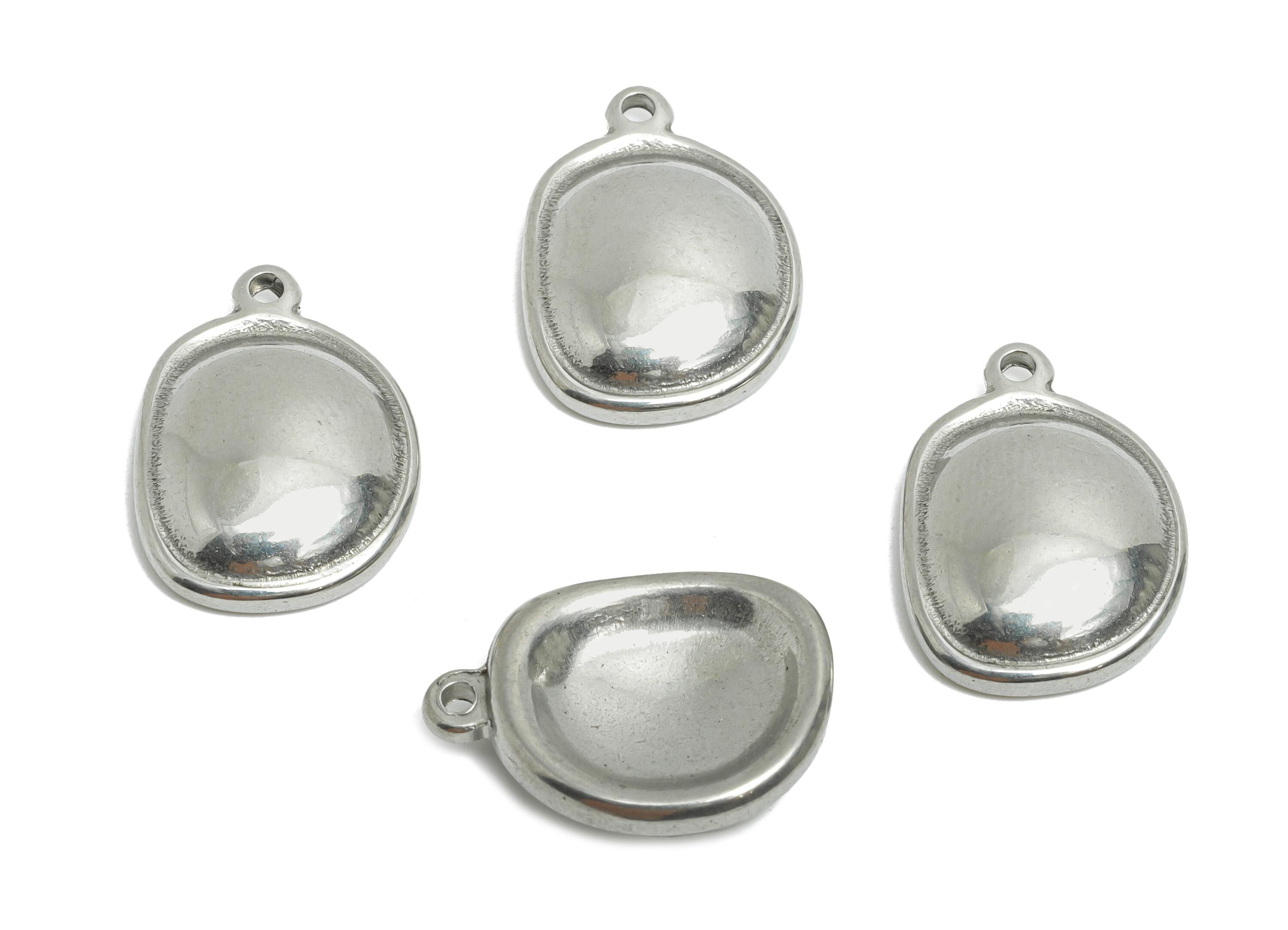 Steel Geometric Oval Pendant - Stainless Steel Depression Smooth Charm - Modern Flat Back Oval Charms - Steel Jewelry - 17x12x4mm - SS2003 - DOMEDBAZAAR