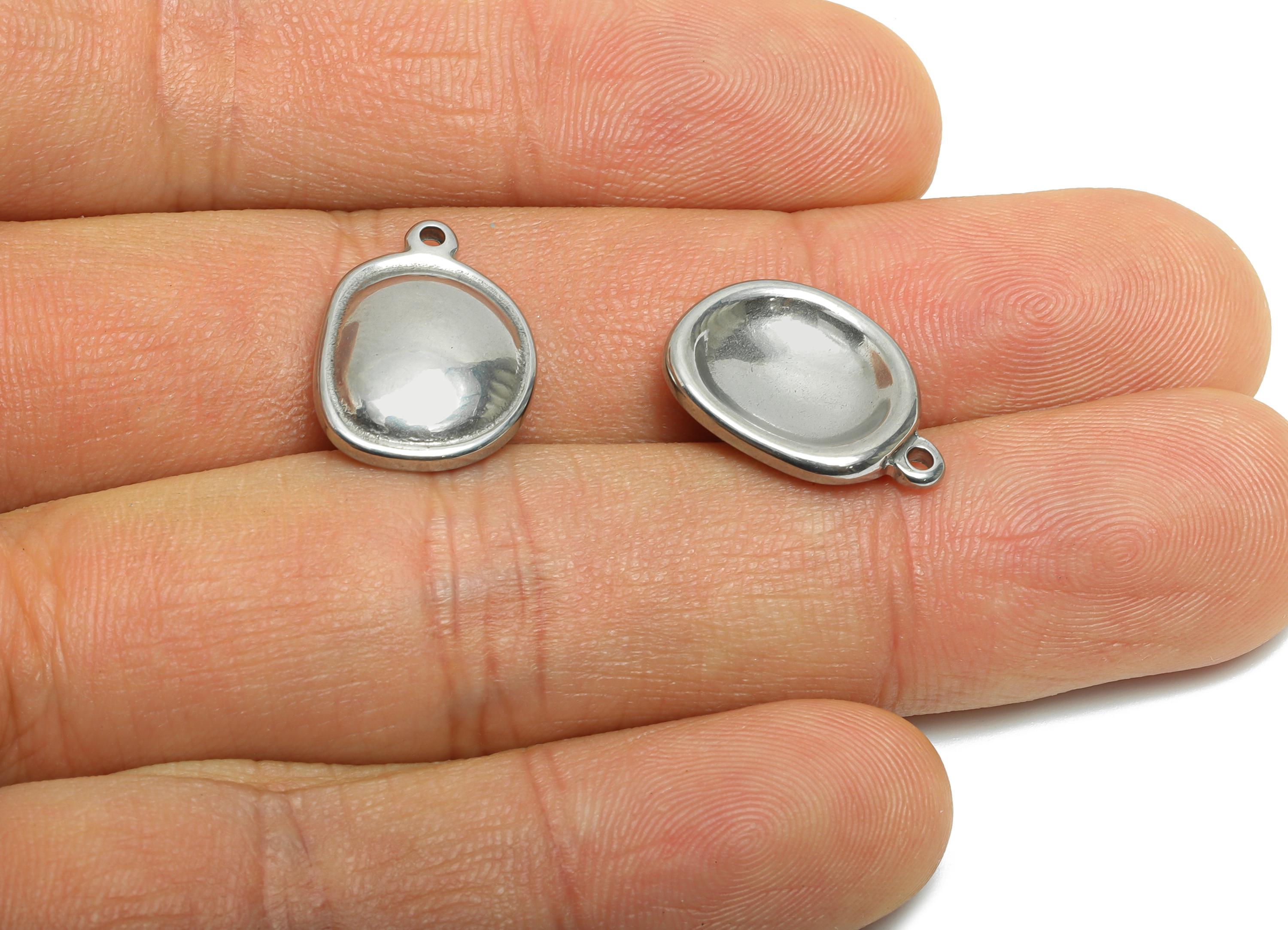 Steel Geometric Oval Pendant - Stainless Steel Depression Smooth Charm - Modern Flat Back Oval Charms - Steel Jewelry - 17x12x4mm - SS2003 - DOMEDBAZAAR