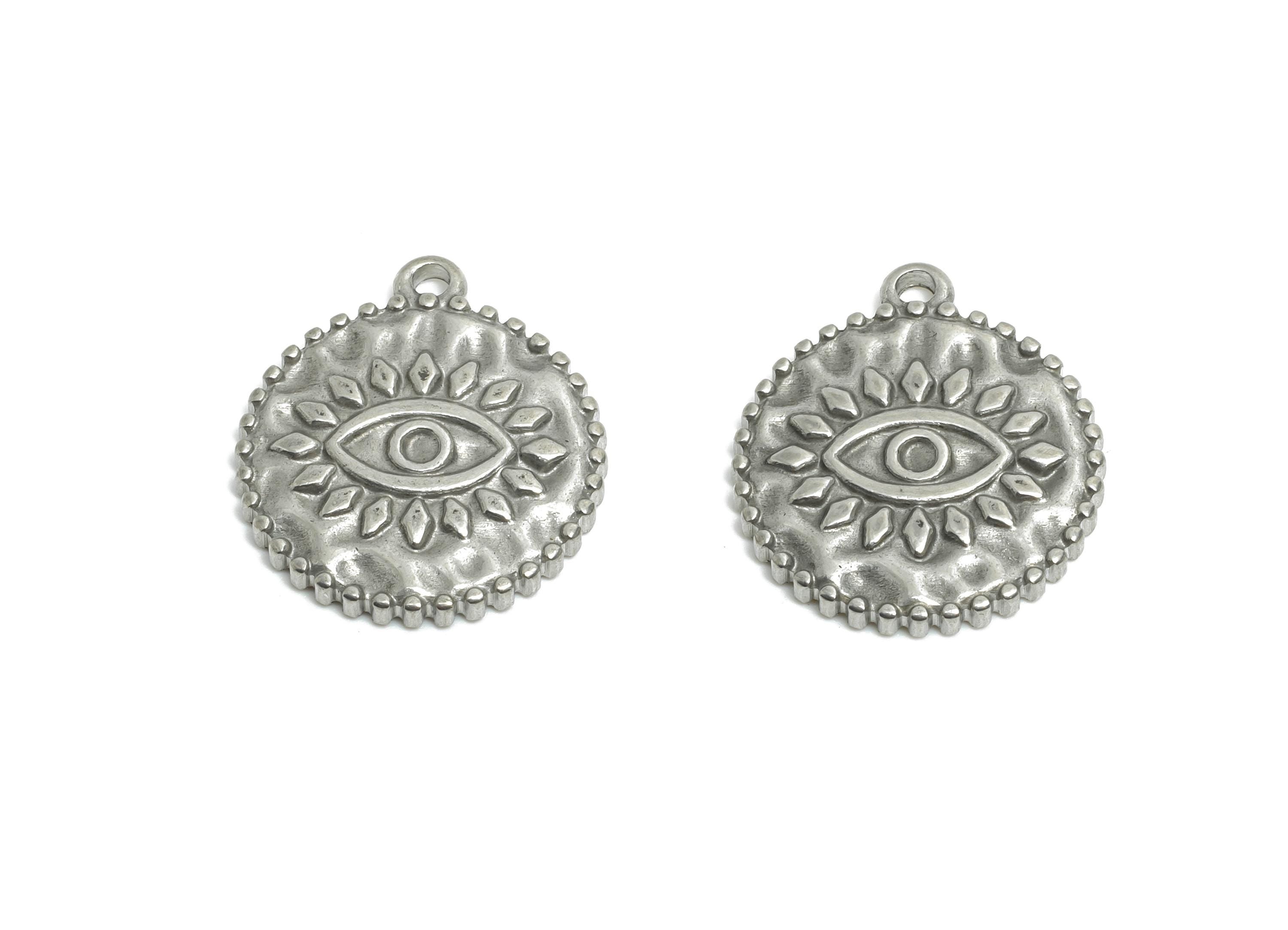 Steel All-Seeing Eye Pendant - Stainless Steel Protective Eye Emblem Pendant - Evil Eye Inspired Charm - Steel Jewelry - 17x15x2mm - SS2001 - DOMEDBAZAAR