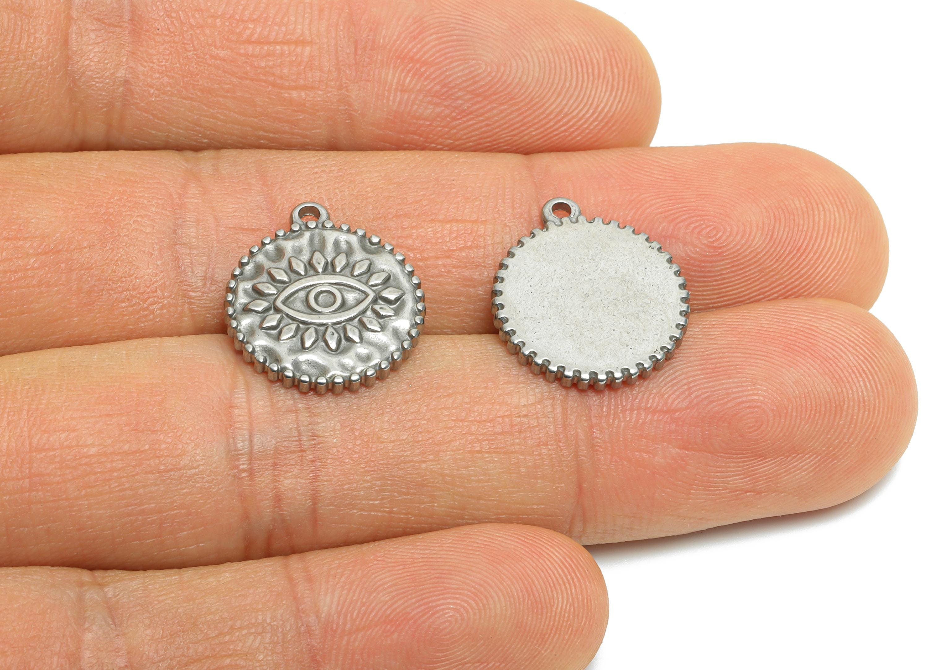 Steel All-Seeing Eye Pendant - Stainless Steel Protective Eye Emblem Pendant - Evil Eye Inspired Charm - Steel Jewelry - 17x15x2mm - SS2001 - DOMEDBAZAAR