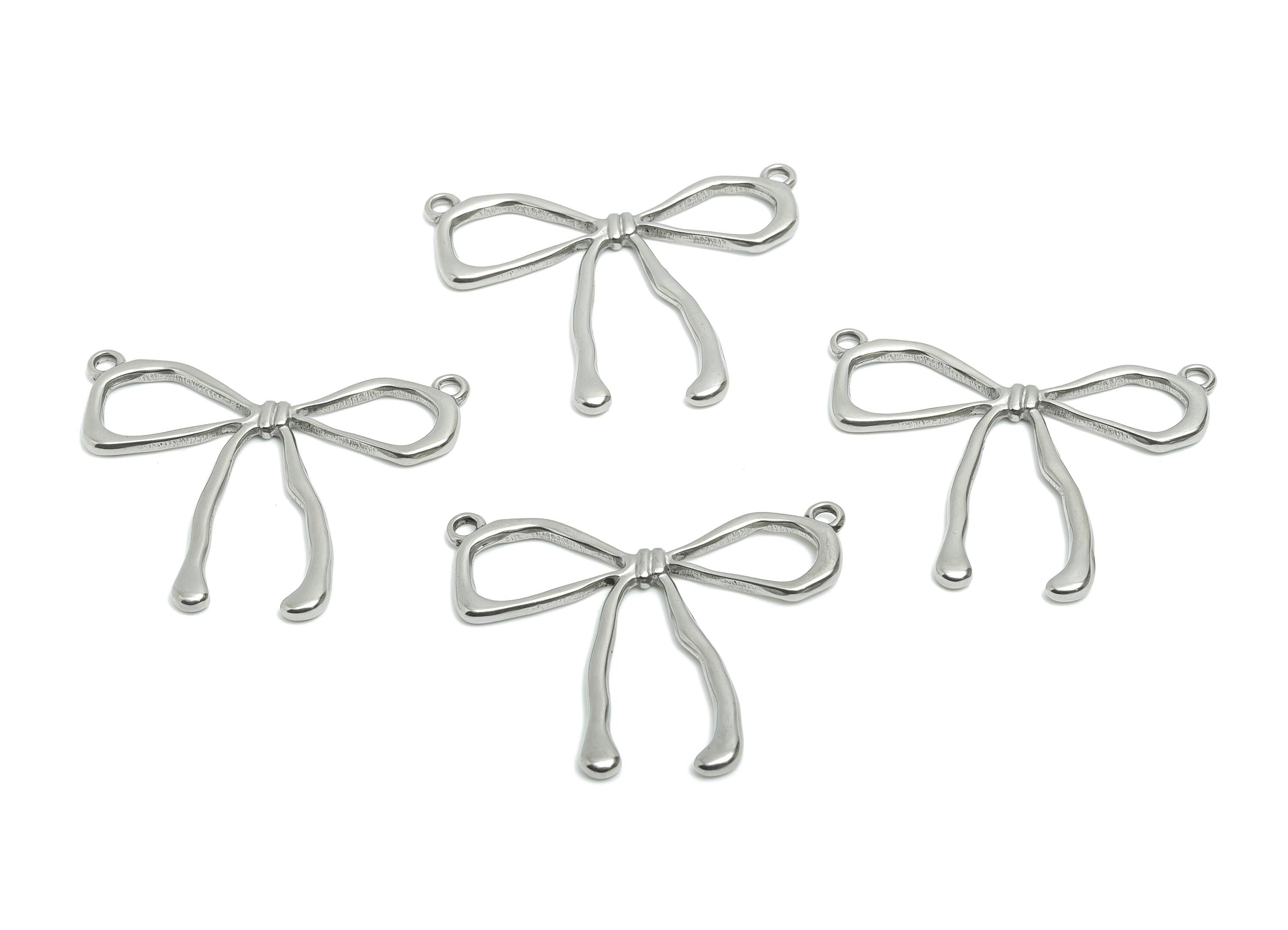 Steel Bow Pendant - Stainless Steel Handcrafted Bow Pendant - Minimalist Elegant Ribbon Bow Jewelry - Steel Jewelry - 32x40x2.02mm - SS2021 - DOMEDBAZAAR