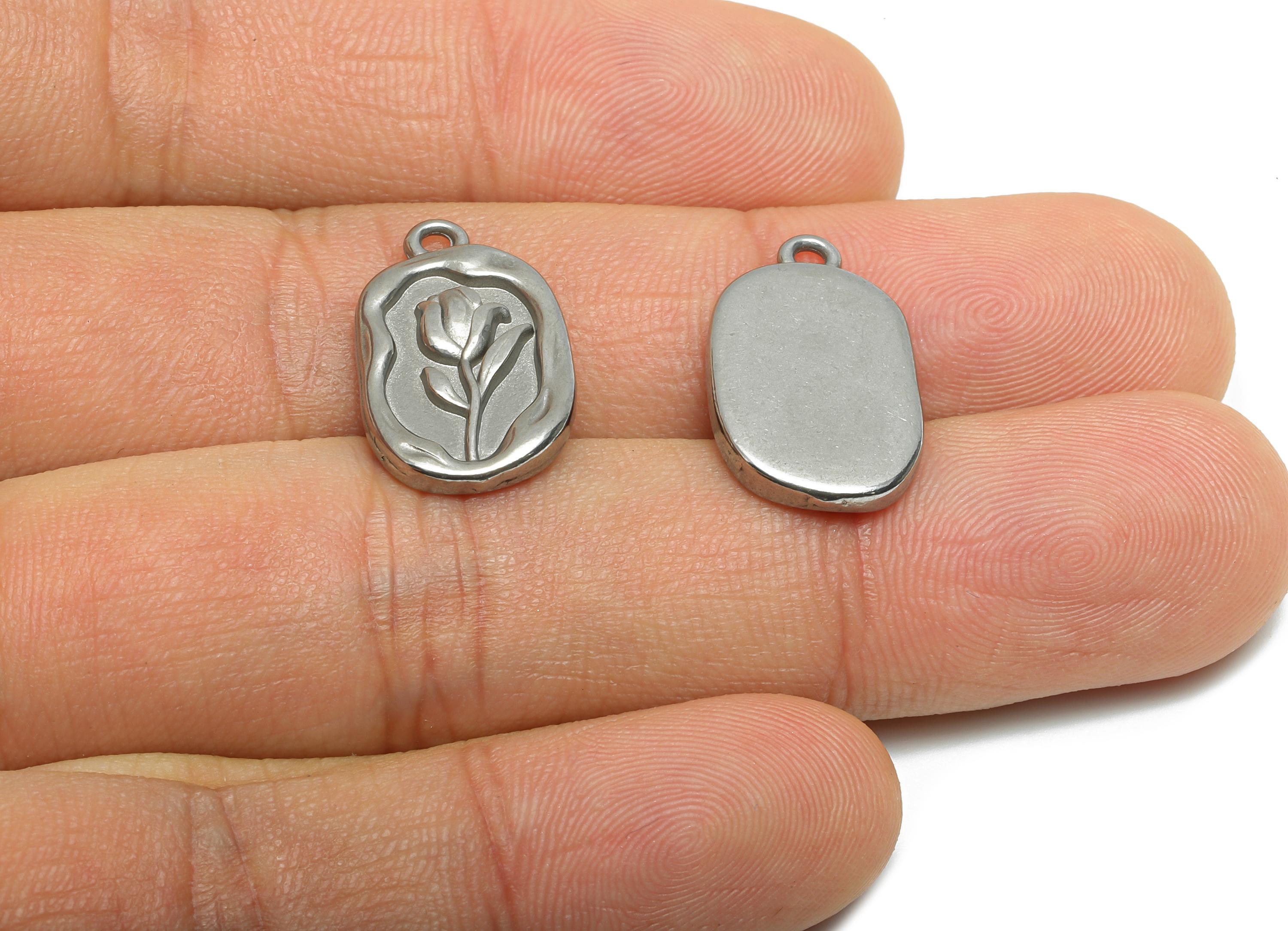 Stainless Steel Oval Tulip Charm - Elegant Steel Botanical Flower Pendant - Minimalist Flower Accent - Steel Finding - 20x12x2.86mm - SS1994 - DOMEDBAZAAR
