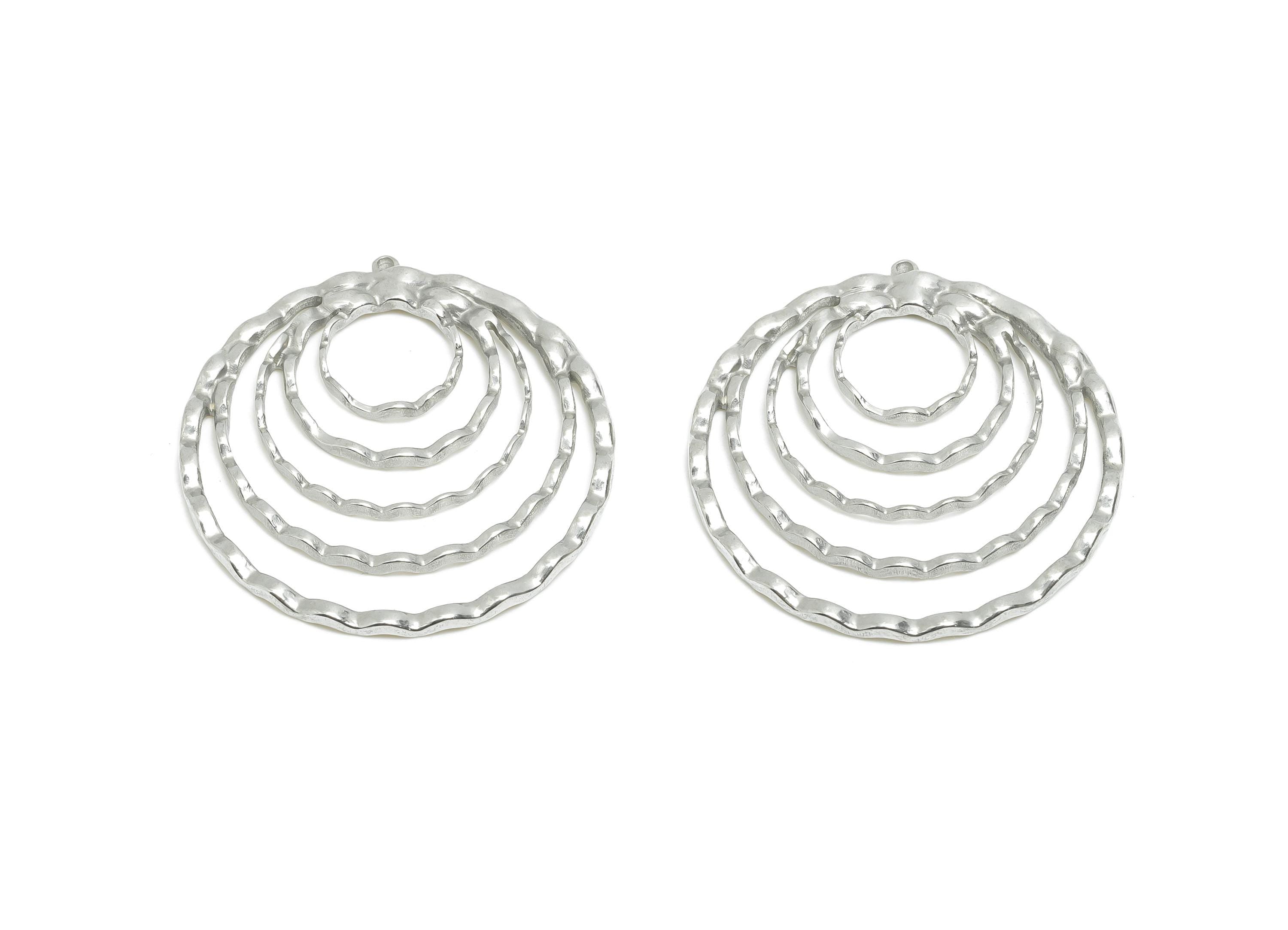 Steel Layered Circle Pendant - Stainless Steel Concentric Ring Charm -Hammered Circle Design - Steel Jewelry -35x33.34x1.98mm - SS2050 - DOMEDBAZAAR