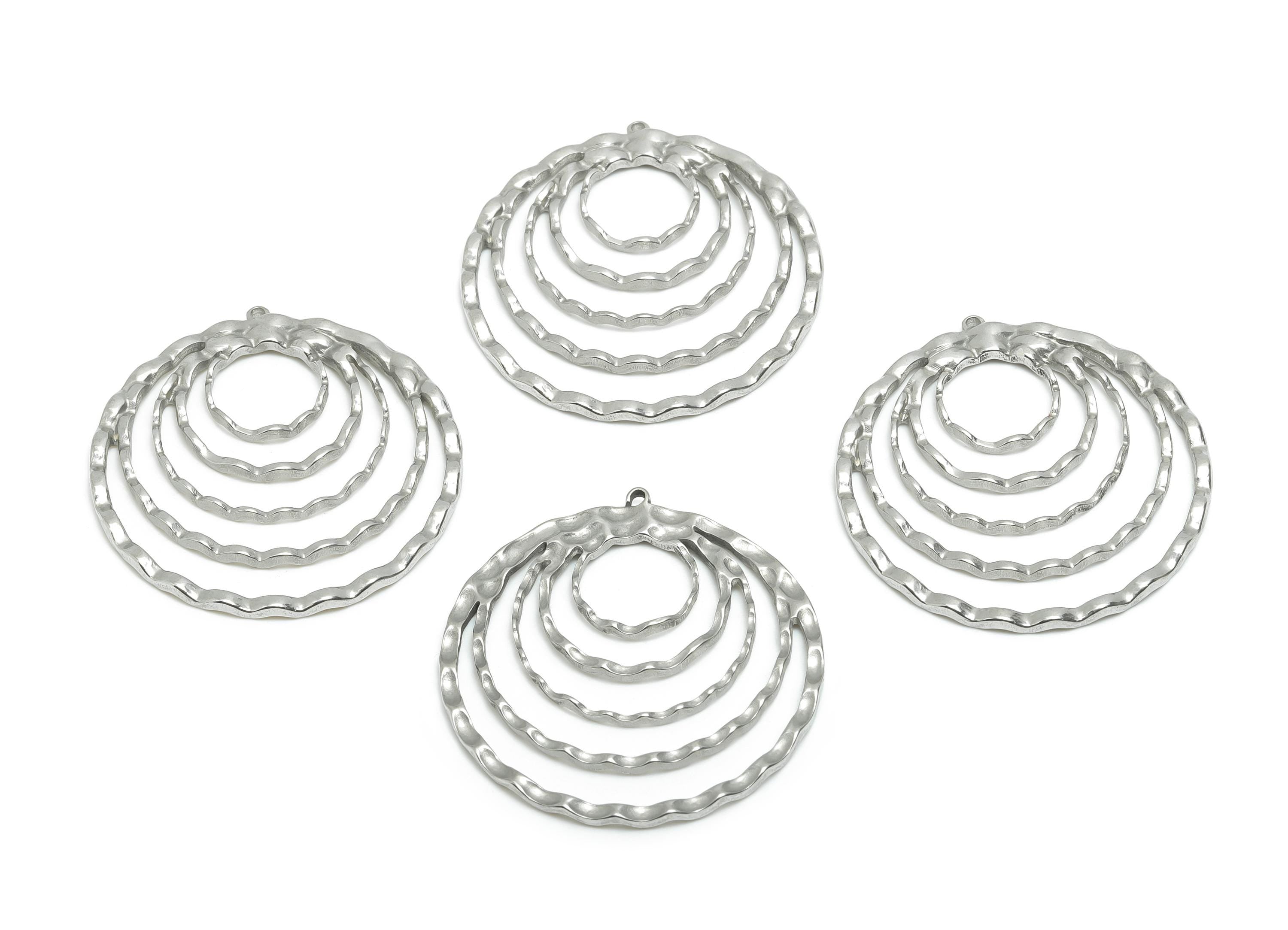 Steel Layered Circle Pendant - Stainless Steel Concentric Ring Charm -Hammered Circle Design - Steel Jewelry -35x33.34x1.98mm - SS2050 - DOMEDBAZAAR
