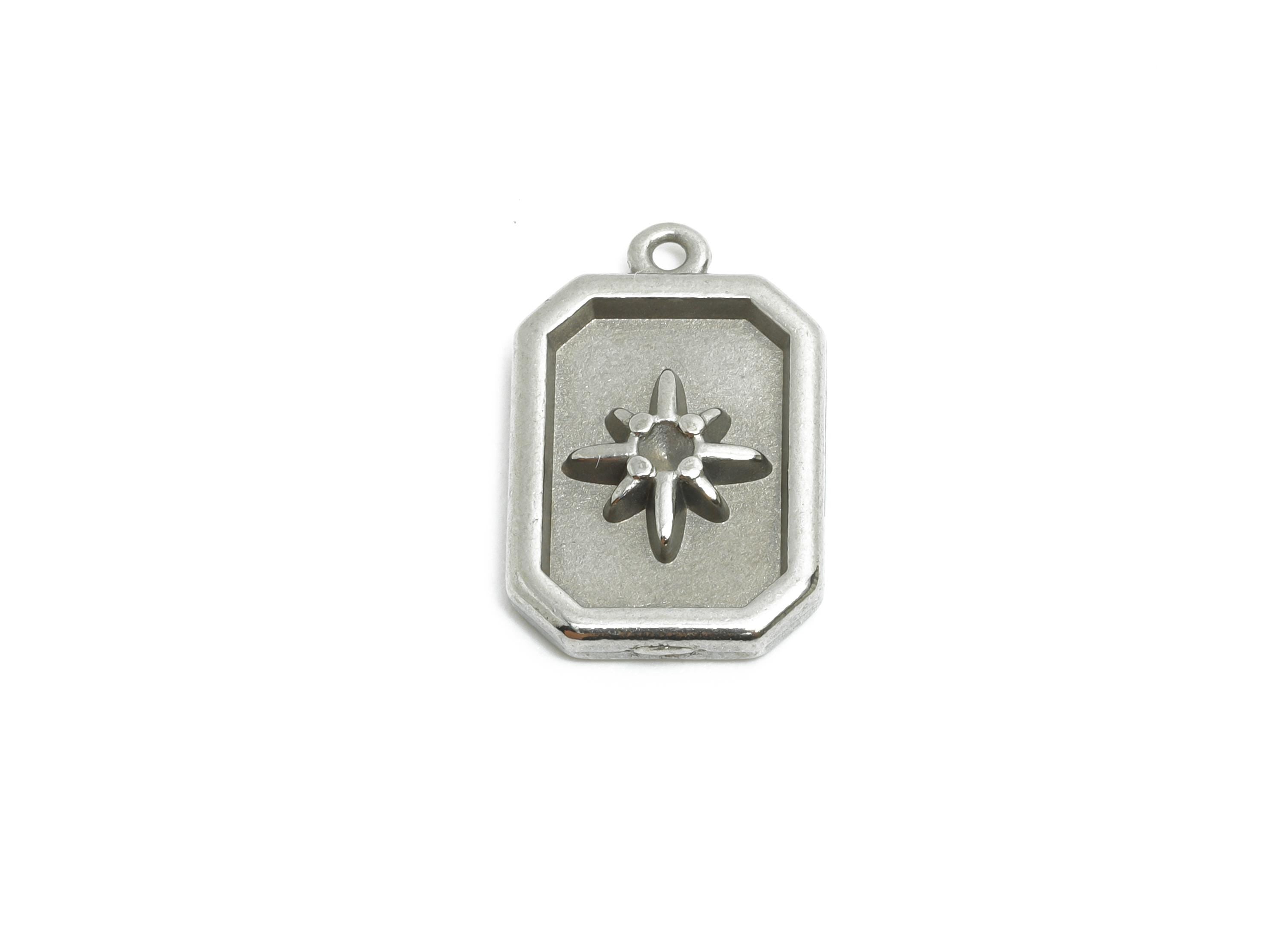 Stainless Steel Rectangle Charm - Modern Steel Celestial Star Pendant - Minimalist Steel Cosmic Design Accent - 15.75x10.08x2.05mm - SS1989 - DOMEDBAZAAR
