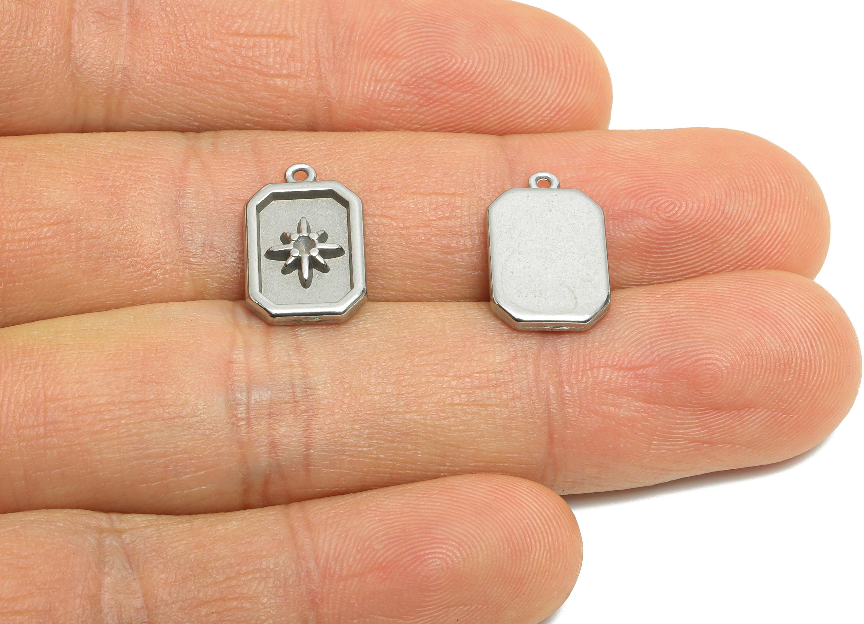 Stainless Steel Rectangle Charm - Modern Steel Celestial Star Pendant - Minimalist Steel Cosmic Design Accent - 15.75x10.08x2.05mm - SS1989 - DOMEDBAZAAR