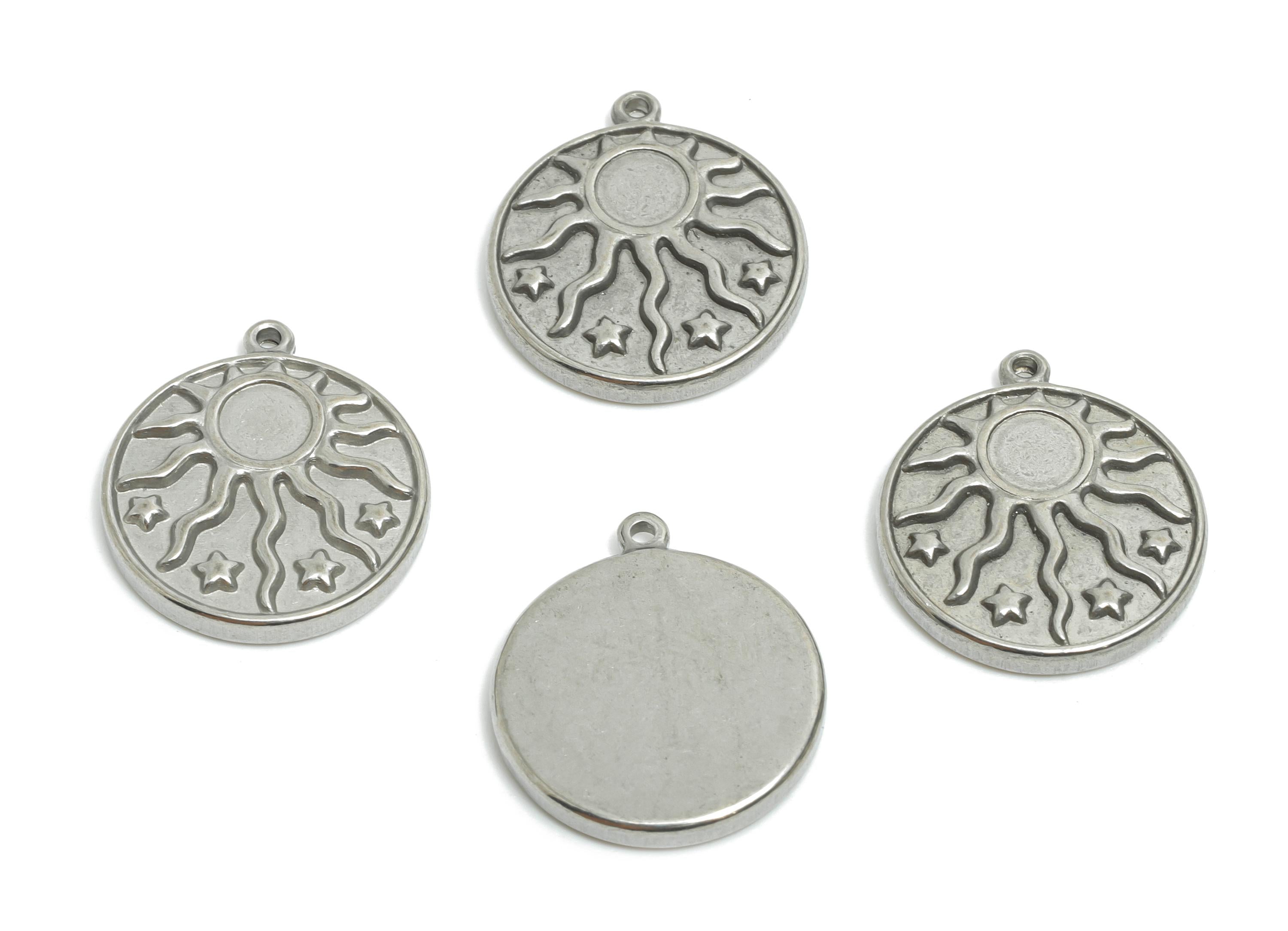 Steel Sunburst Charms - Steel Metallic Celestial Sun Disc Pendant - Steel Sun Star Charm - Mystical Celestial Ornament - 17x15x2mm - SS2040 - DOMEDBAZAAR