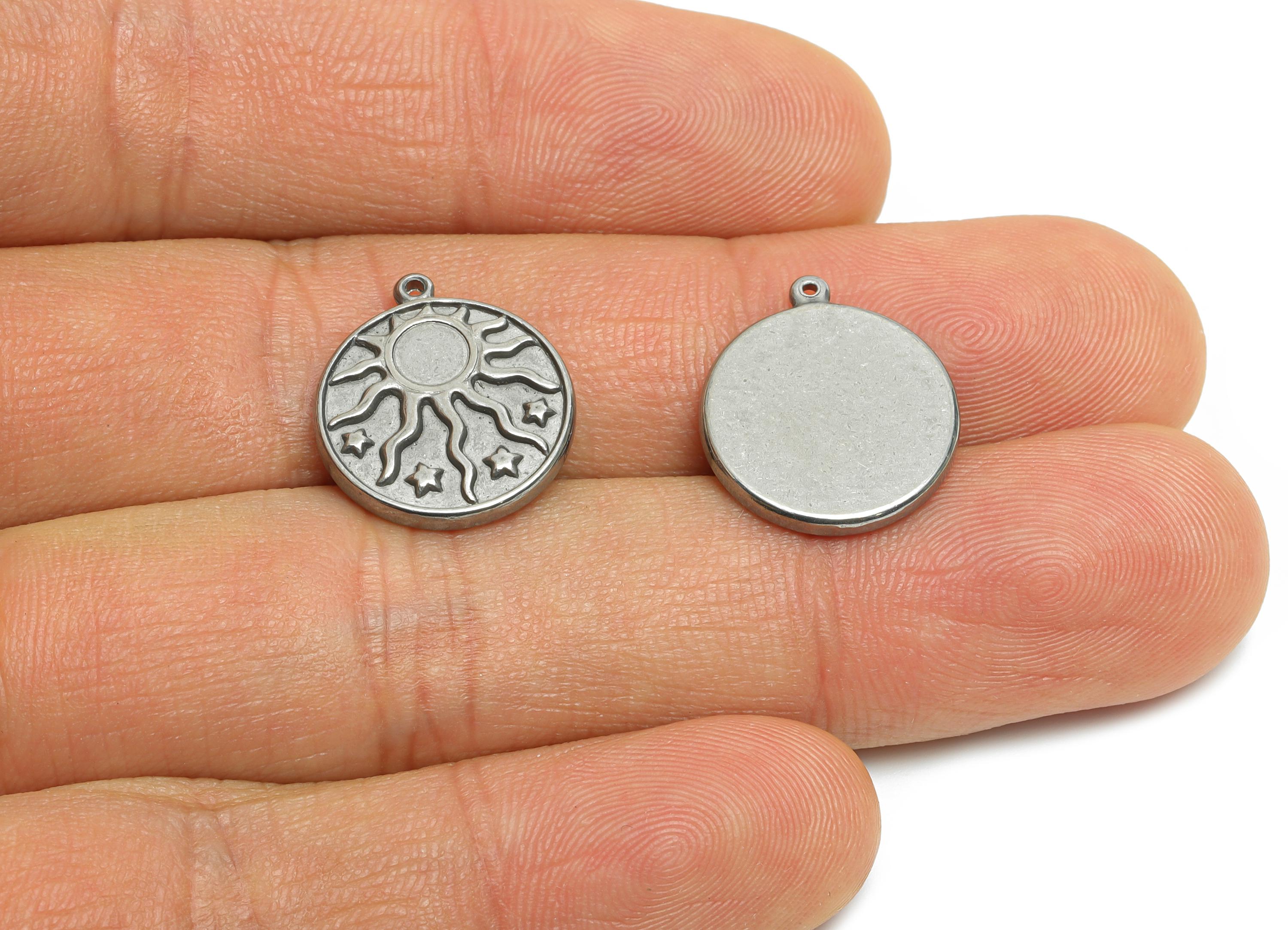 Steel Sunburst Charms - Steel Metallic Celestial Sun Disc Pendant - Steel Sun Star Charm - Mystical Celestial Ornament - 17x15x2mm - SS2040 - DOMEDBAZAAR