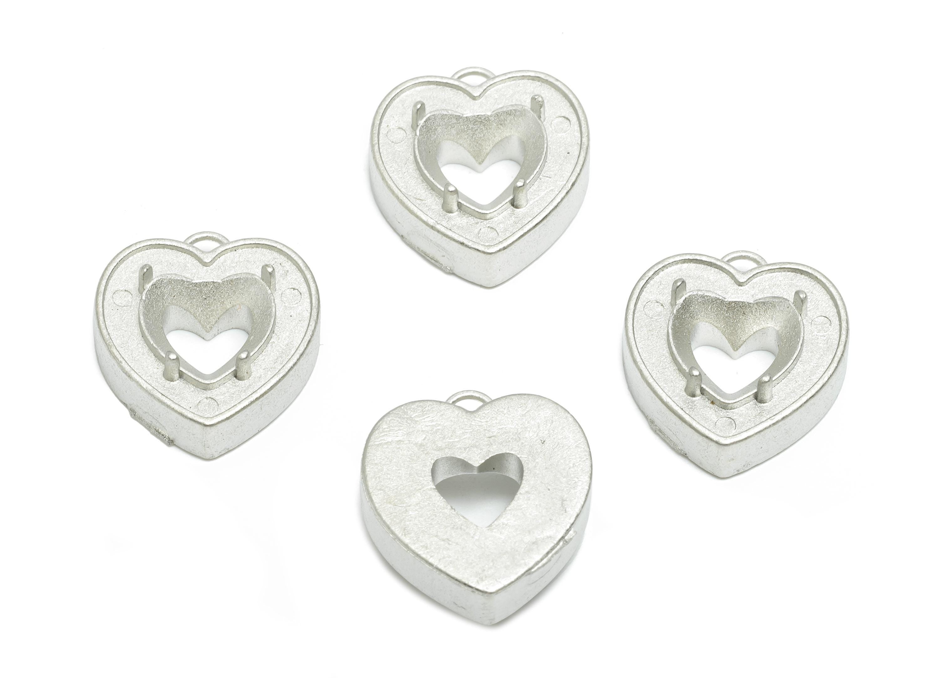 Stainless Steel Heart Pendant - Modern Steel Hollow Heart Charm - Customizable Diamond Pendant - Decorative Heart Charm - 16x14x6mm - SS2046 - DOMEDBAZAAR