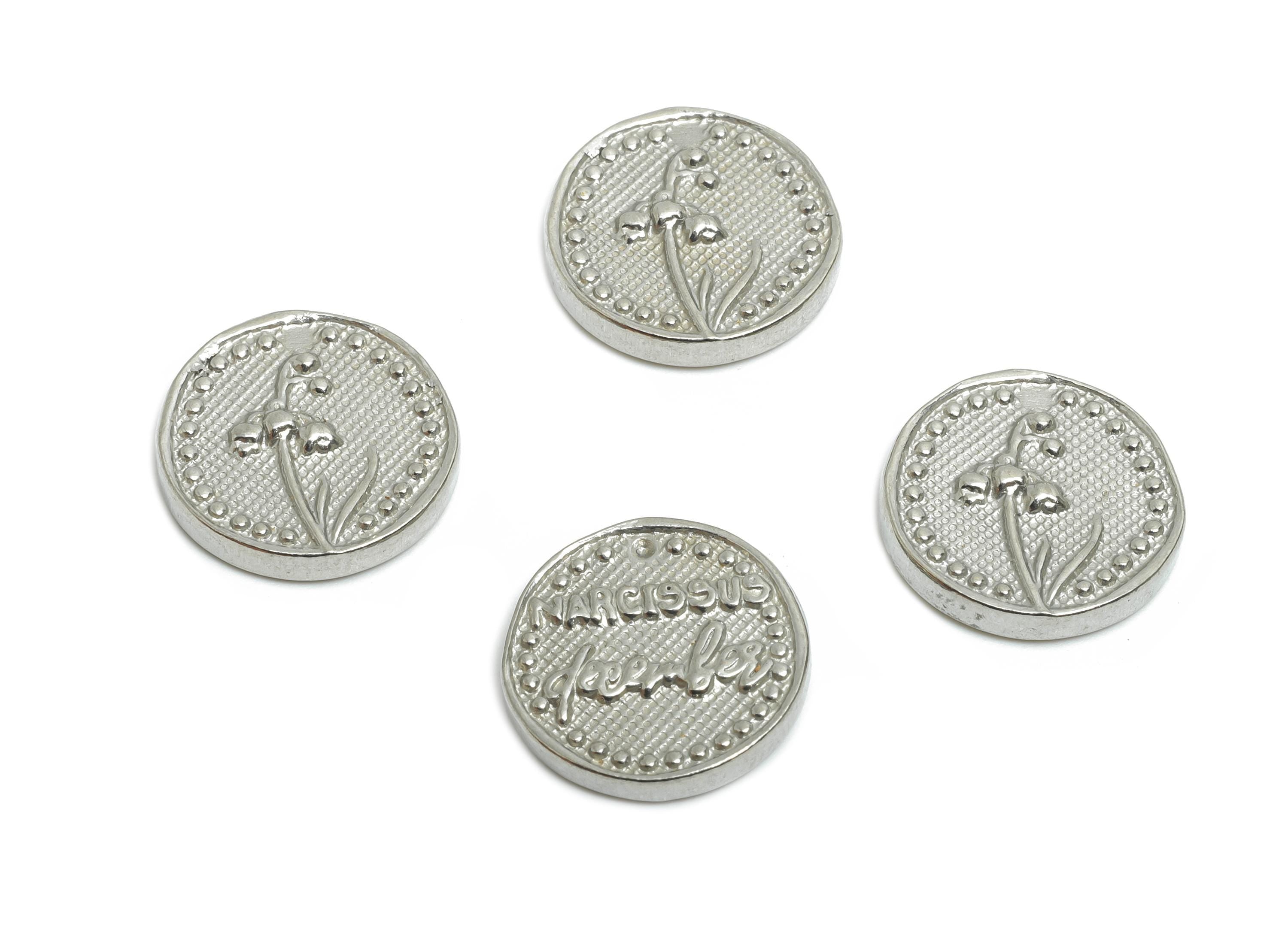 Steel Lily Charm - Textured Steel Lily of the Valley Charm - Spring Blossom Vintage Botanical DIY Craft Accessory - 15x15x3.12mm - SS2035 - DOMEDBAZAAR