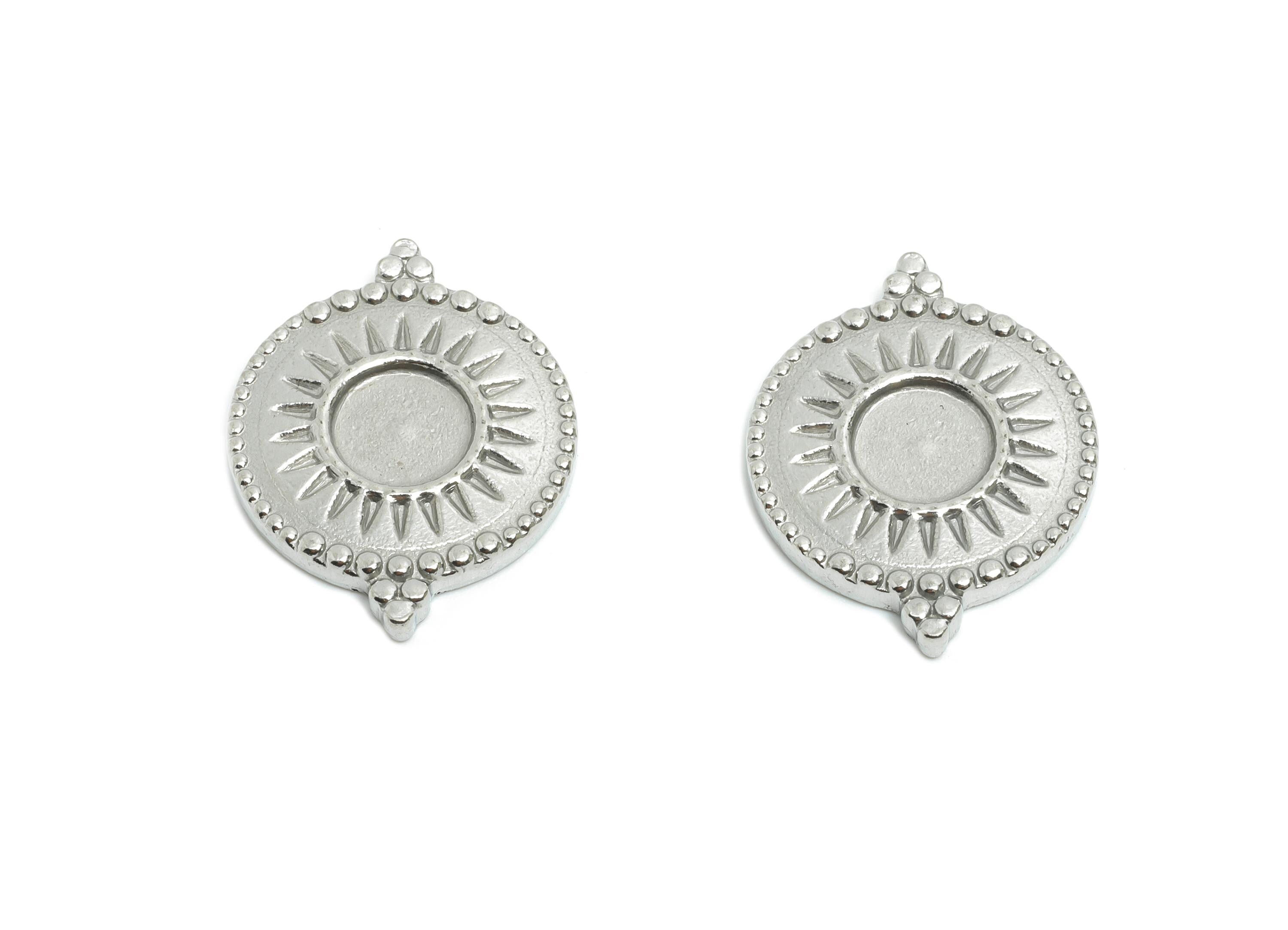 Stainless Steel Sunburst Charm - Steel Vintage Round Charm - Antique Geometric Sun Jewelry Accent - Steel Jewelry - 19.5x15x2.12mm - SS2027 - DOMEDBAZAAR