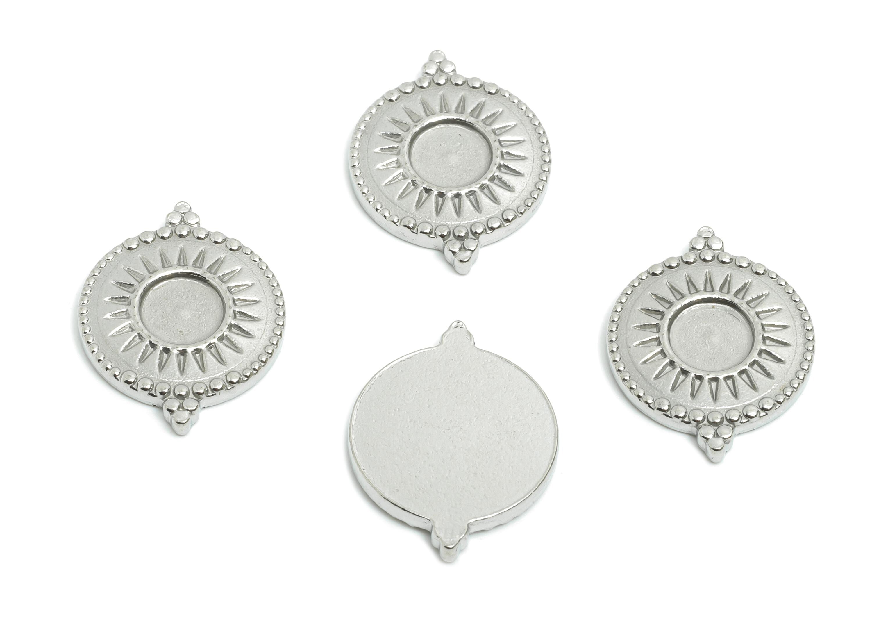 Stainless Steel Sunburst Charm - Steel Vintage Round Charm - Antique Geometric Sun Jewelry Accent - Steel Jewelry - 19.5x15x2.12mm - SS2027 - DOMEDBAZAAR