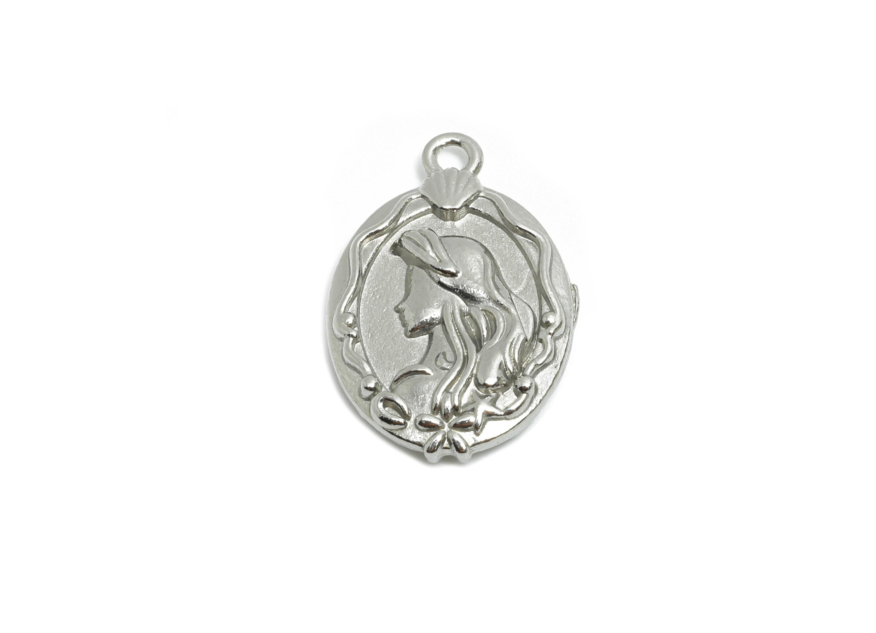 Steel Mermaid Charms - Whimsical Oval Double Sided Pendant - Elegant Lady and Fishtail Jewelry Accent - Steel Finding - 17.88x12x3mm -SS2011 - DOMEDBAZAAR