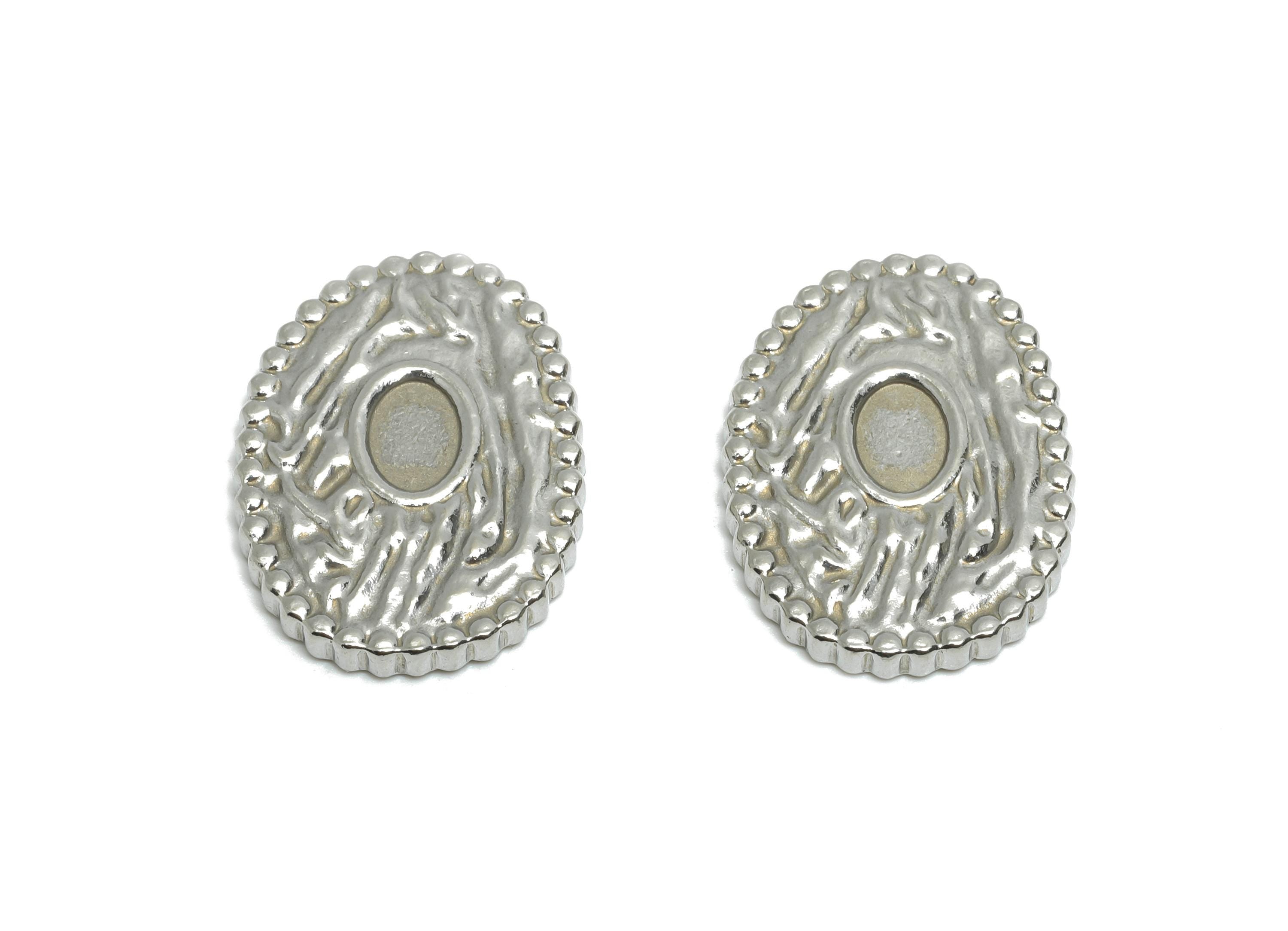 Stainless Steel Abstract Oval Charm - Hammered Steel Hand Charms - Unique Textured Metal Charm - Steel Jewelry Making - 20.7x15x2mm - SS2043 - DOMEDBAZAAR