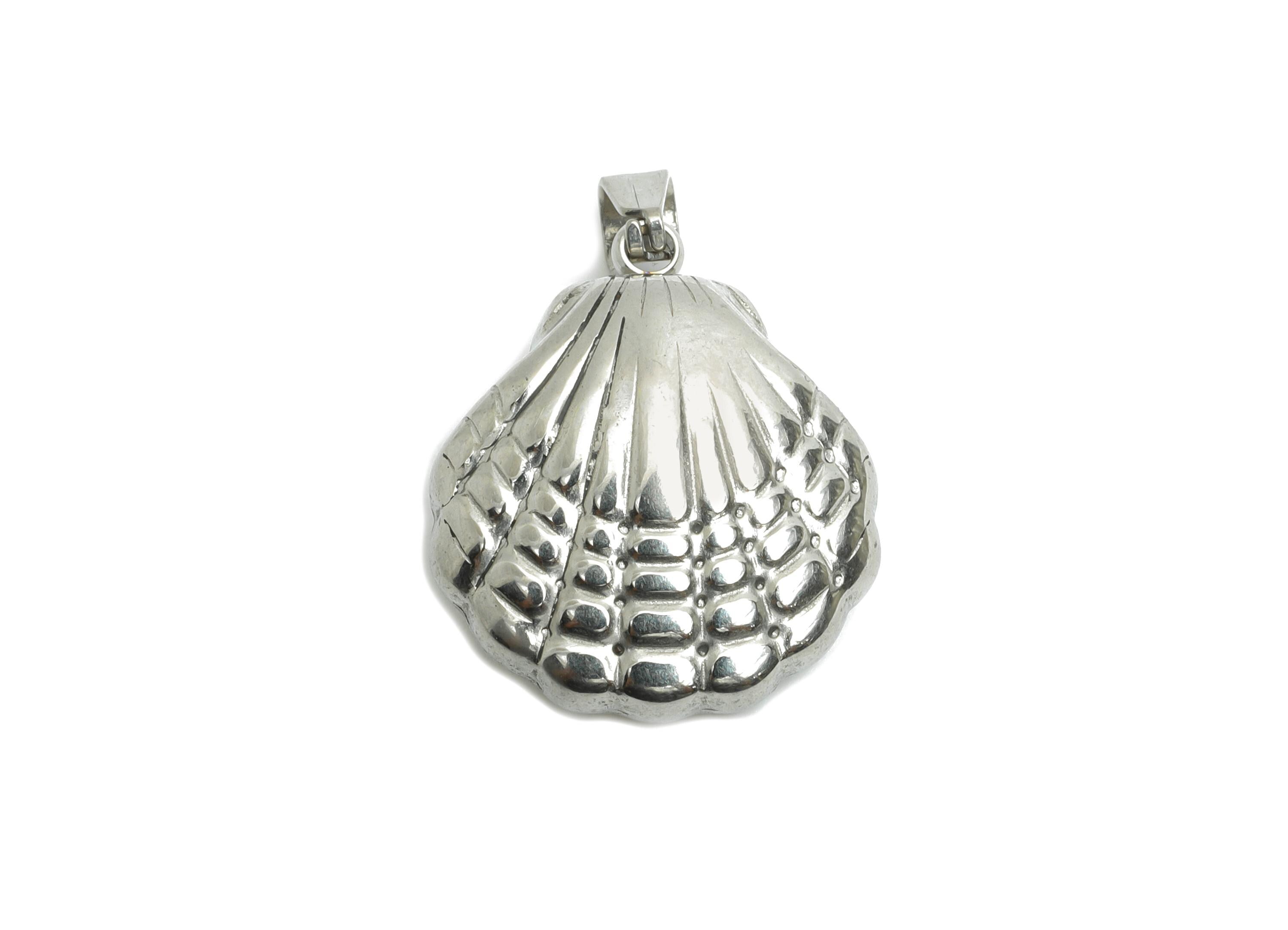 Stainless Steel Shell Pendant - Textured Silver Shell Necklace Pendant - 304 Stainless Steel - Marine Jewelry - 21.4x18.25x8.41mm - SS1687 - DOMEDBAZAAR