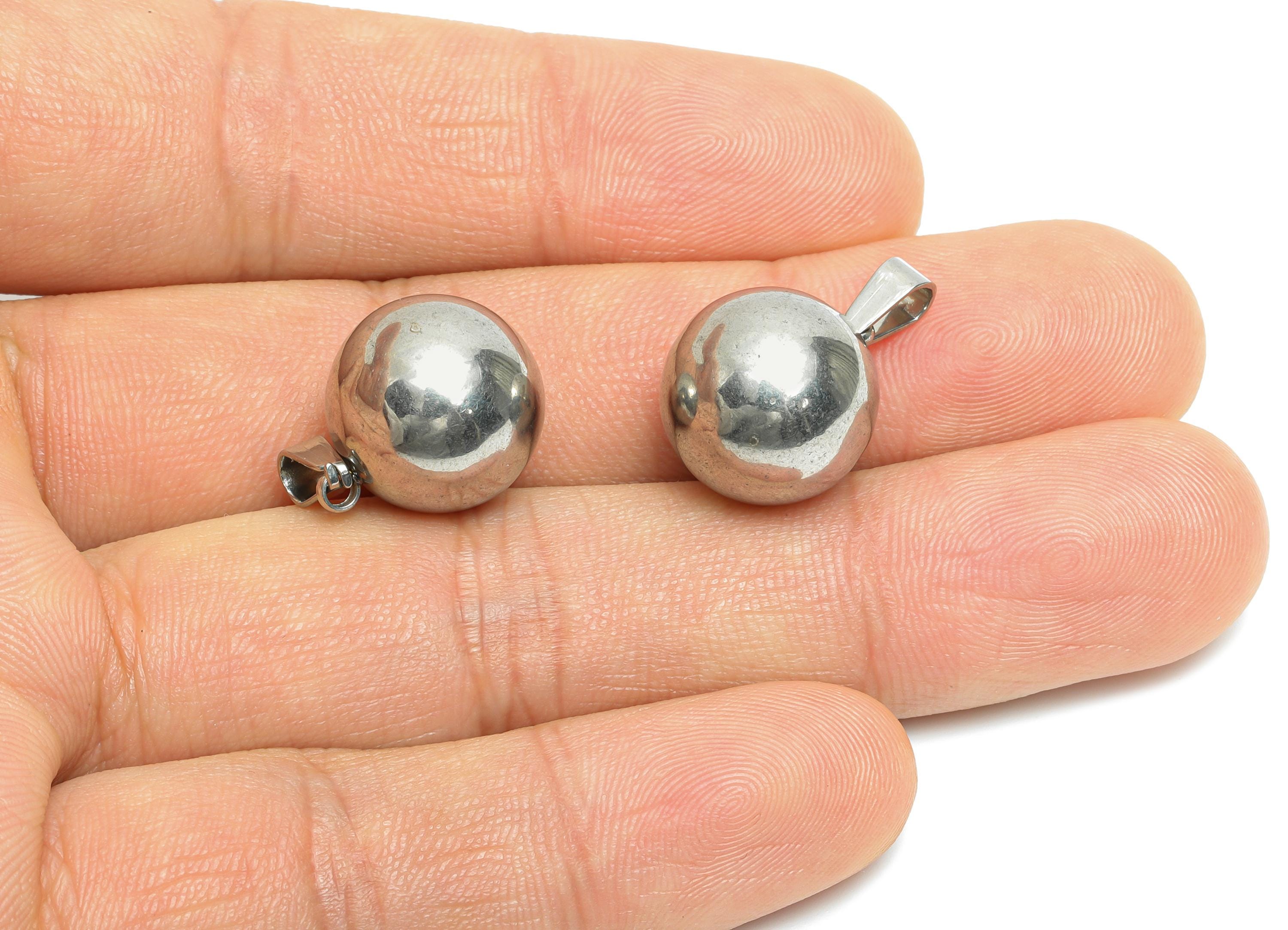 14mm Steel Sphere Pendant - Smooth Silver Round Ball Necklace Pendant - Geometric Sphere Jewelry - Steel Finding - 17.02x14x14mm - SS1683-14 - DOMEDBAZAAR