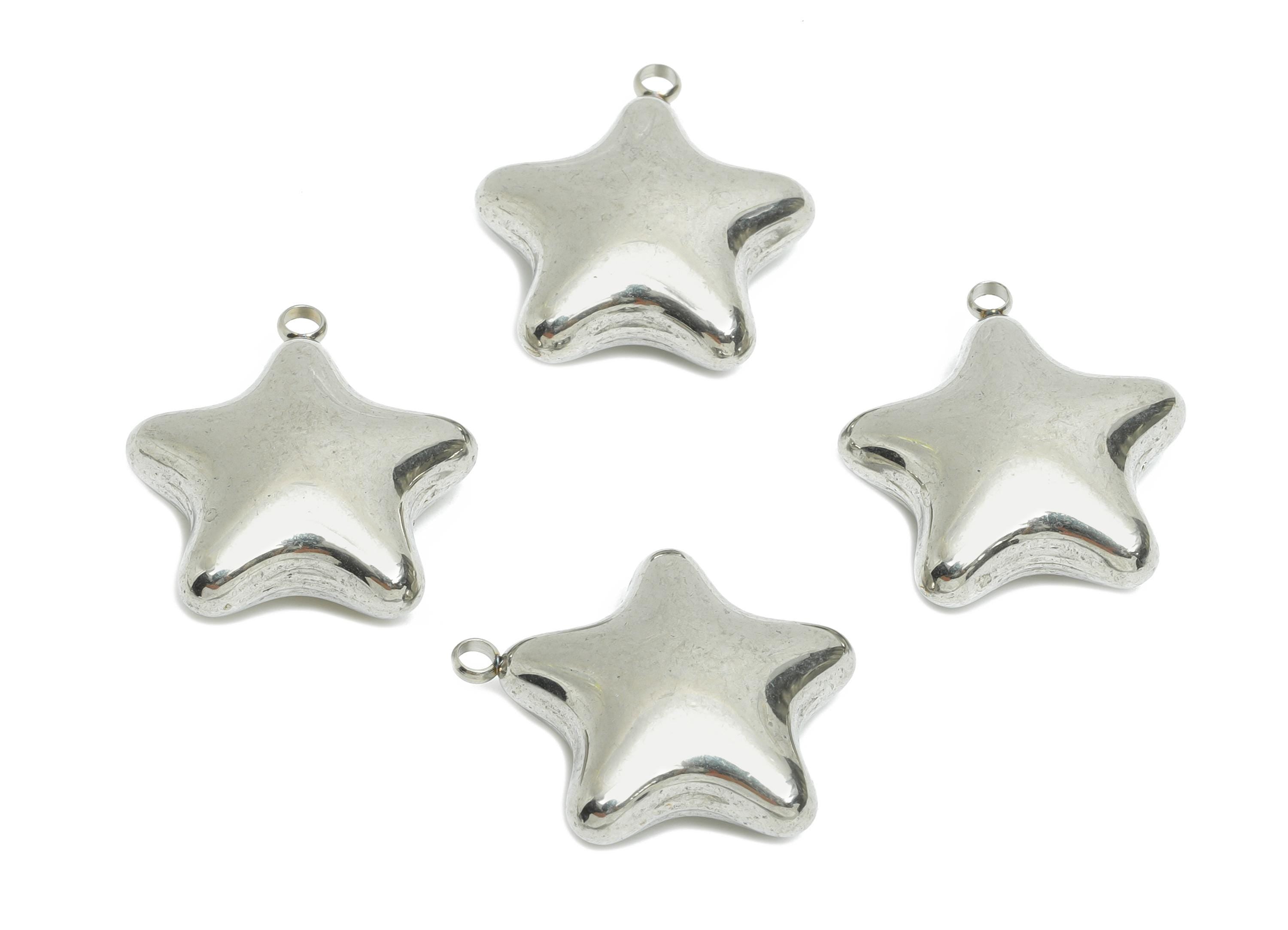 Stainless Steel Star Charms - Smooth Steel Star Charm - Metallic Celestial Charm - Minimalist Star Jewelry Accent - 22.15x20x7.8mm - SS1684 - DOMEDBAZAAR