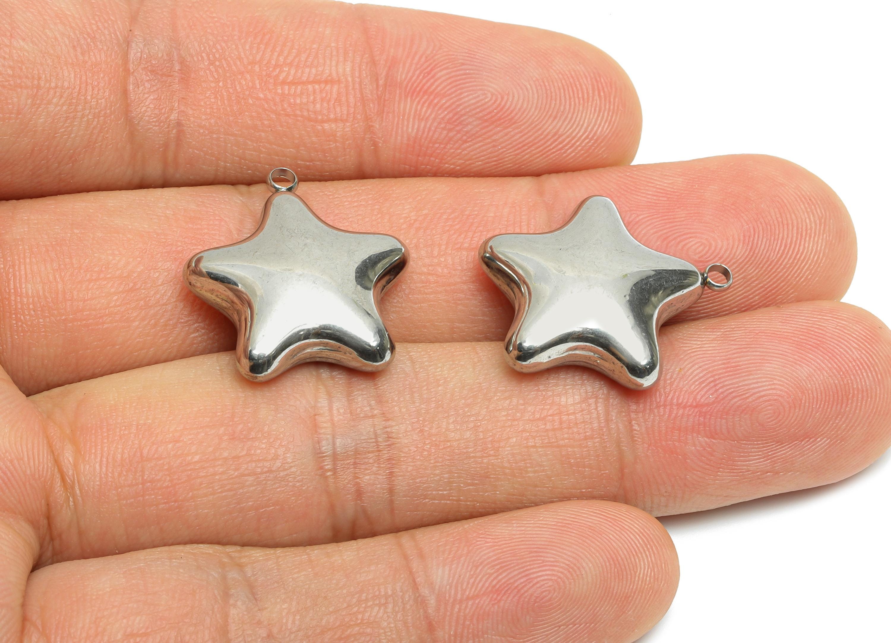 Stainless Steel Star Charms - Smooth Steel Star Charm - Metallic Celestial Charm - Minimalist Star Jewelry Accent - 22.15x20x7.8mm - SS1684 - DOMEDBAZAAR