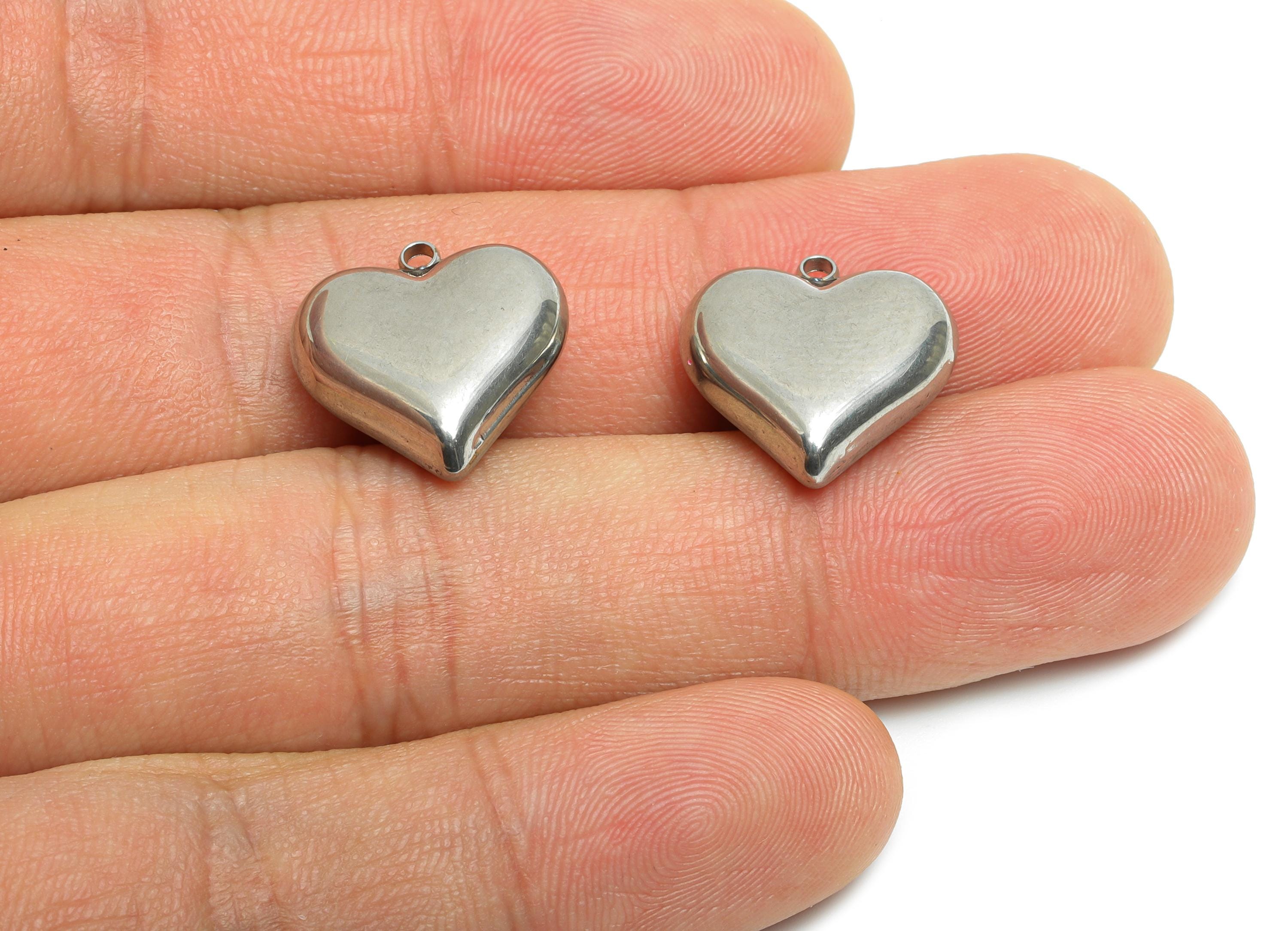 Steel Heart Charms - Smooth Steel Heart Charm - Romantic Metallic Love Charm - Minimalist Heart Jewelry Accent - 16.6x16.09x5.77mm - SS1686 - DOMEDBAZAAR