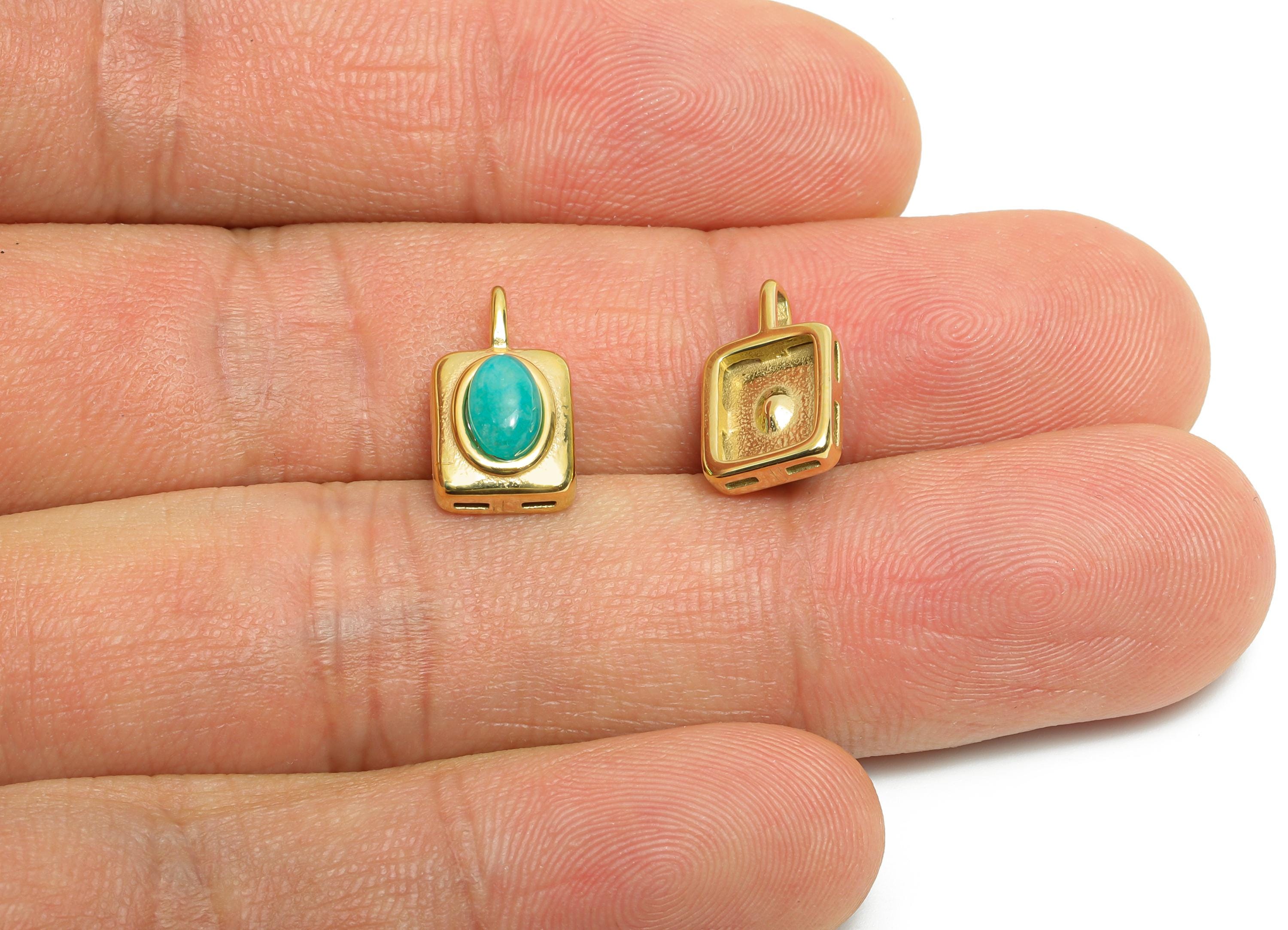Steel Natural Stone Pendant - Elegant Luxurious Blue Gemstone Rectangle Charm - Natural Stone Jewelry - 14K Real Gold - 13x8x5mm - SS1672 - DOMEDBAZAAR