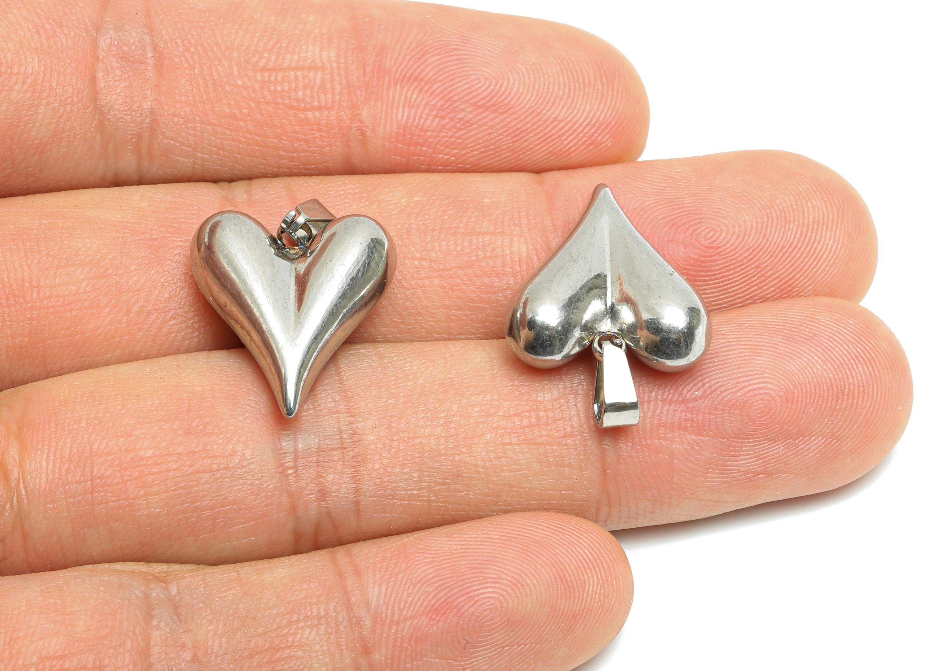 Steel Heart Pendant - Smooth Steel Heart Necklace Pendant - Romantic Metallic Love Charm - Heart Jewelry Accent - 20.3x16.97x6.09mm - SS1685 - DOMEDBAZAAR