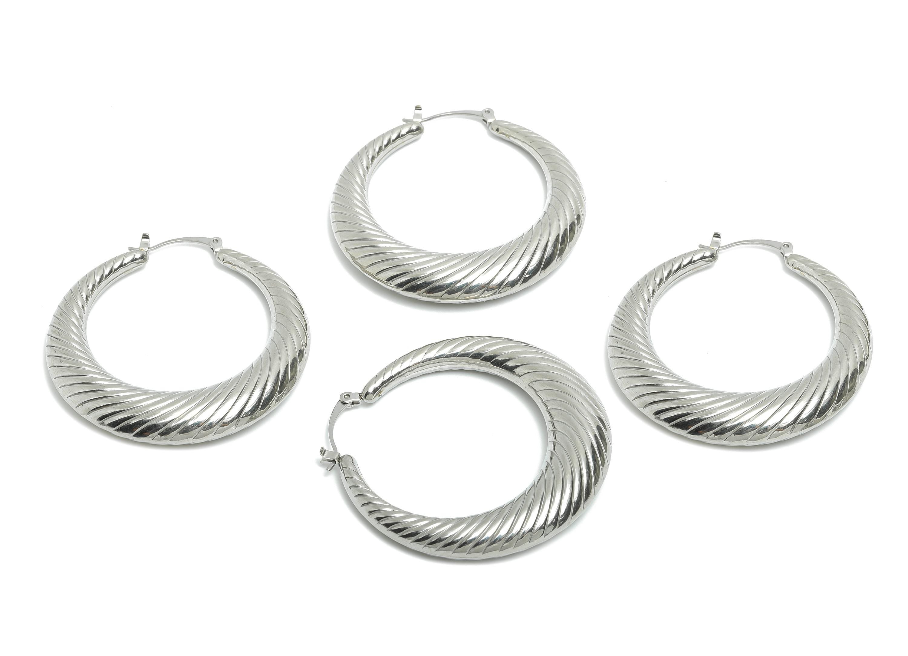 Huge Steel Hoop Earring - Twisted Vintage Crescent Hoop Earring - Hinged Back - Bold Steel Hoop Jewelry - Steel Finding - 50x50x8mm - SS1693 - DOMEDBAZAAR