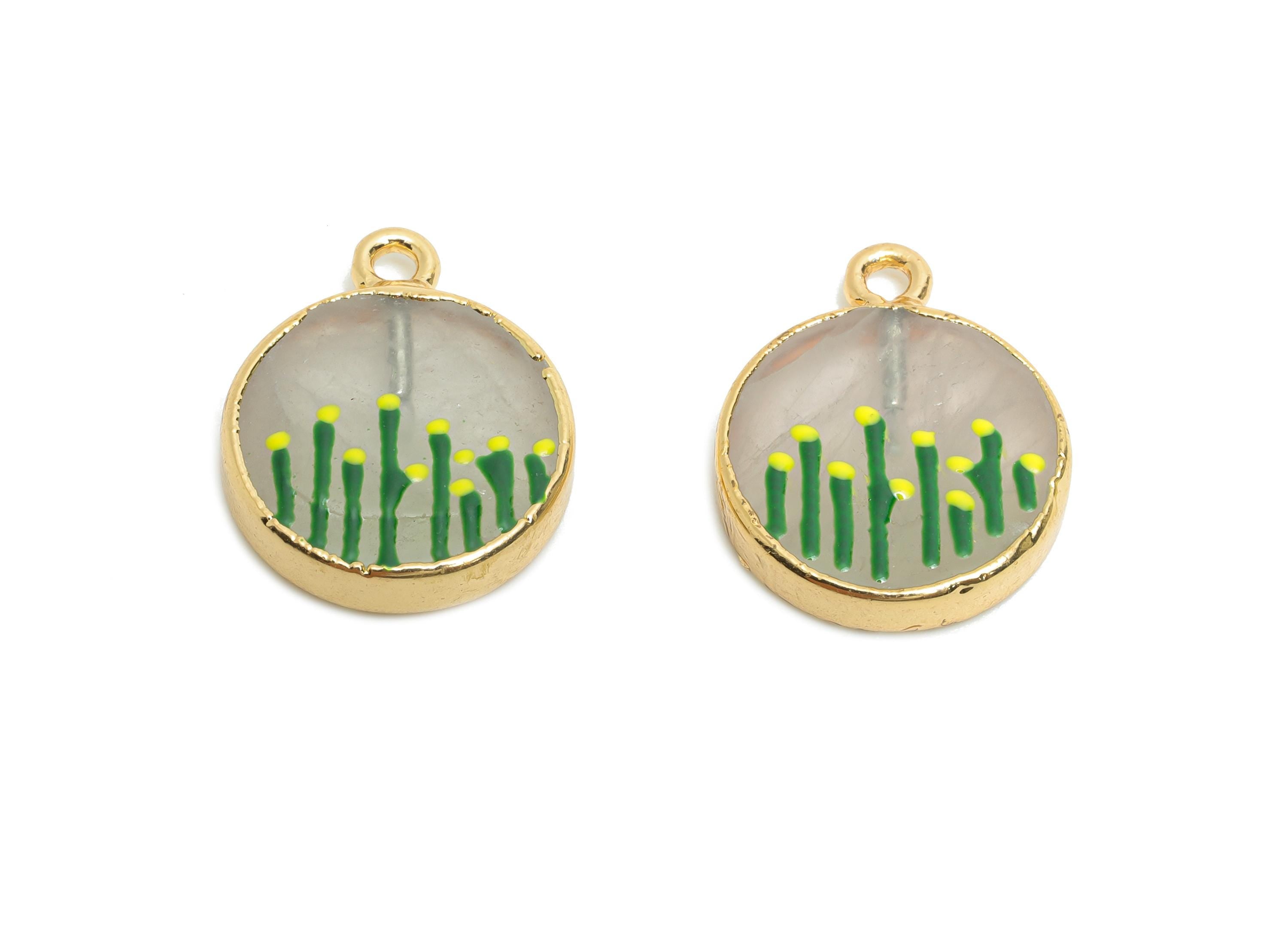 Rose Quartz Earring Charm - Brass Handmade Gold Foral With Enamel Pendant - Brass Botanical Theme - KC Gold Plating - 18x15x2.9mm - NS2883B - DOMEDBAZAAR