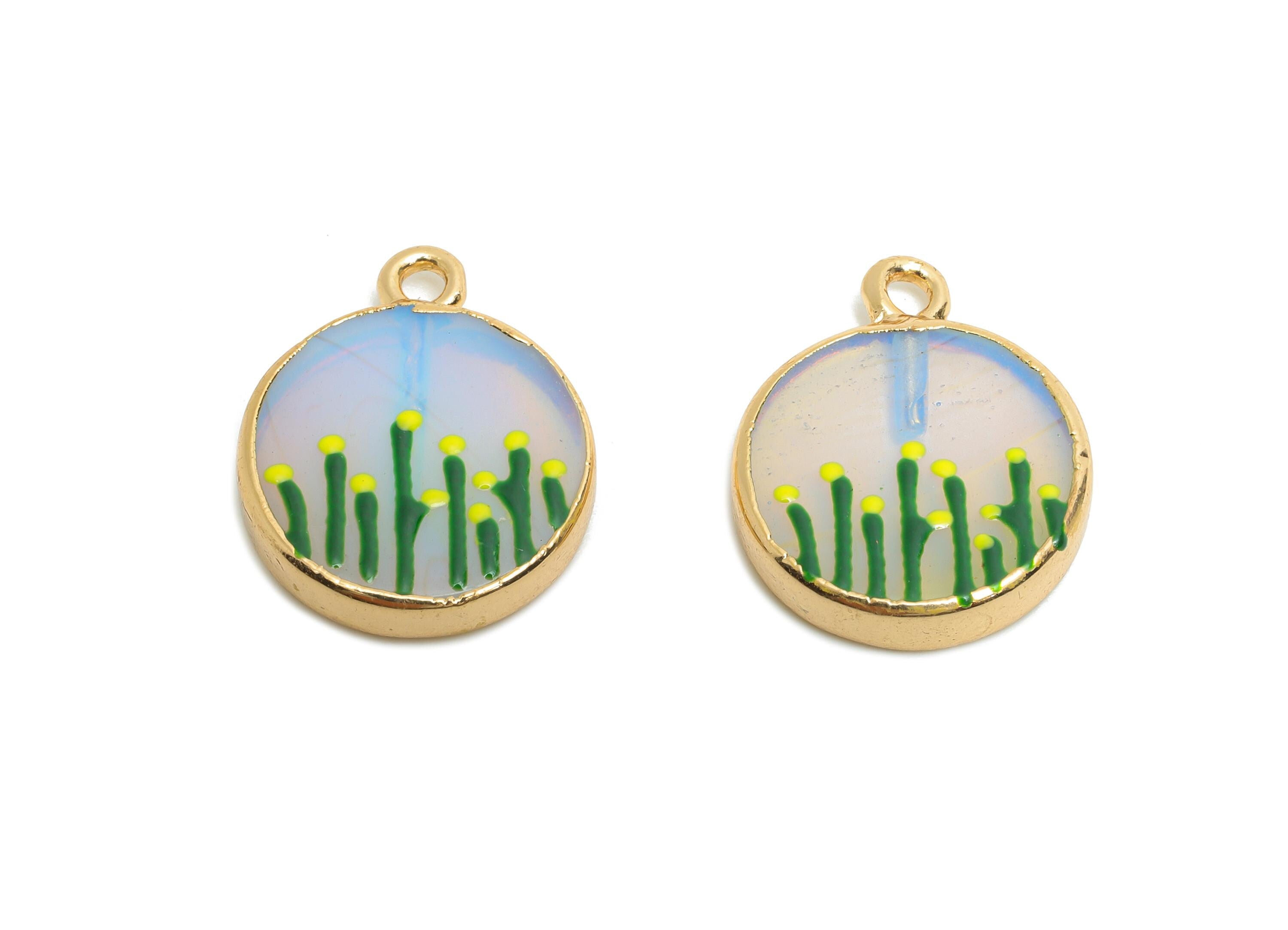 Opal Earring Charm - Brass Handmade Gold Floral With Enamel Pendant - Brass Botanical Theme - KC Gold Plating - 19x15x3.74mm - NS2883E - DOMEDBAZAAR