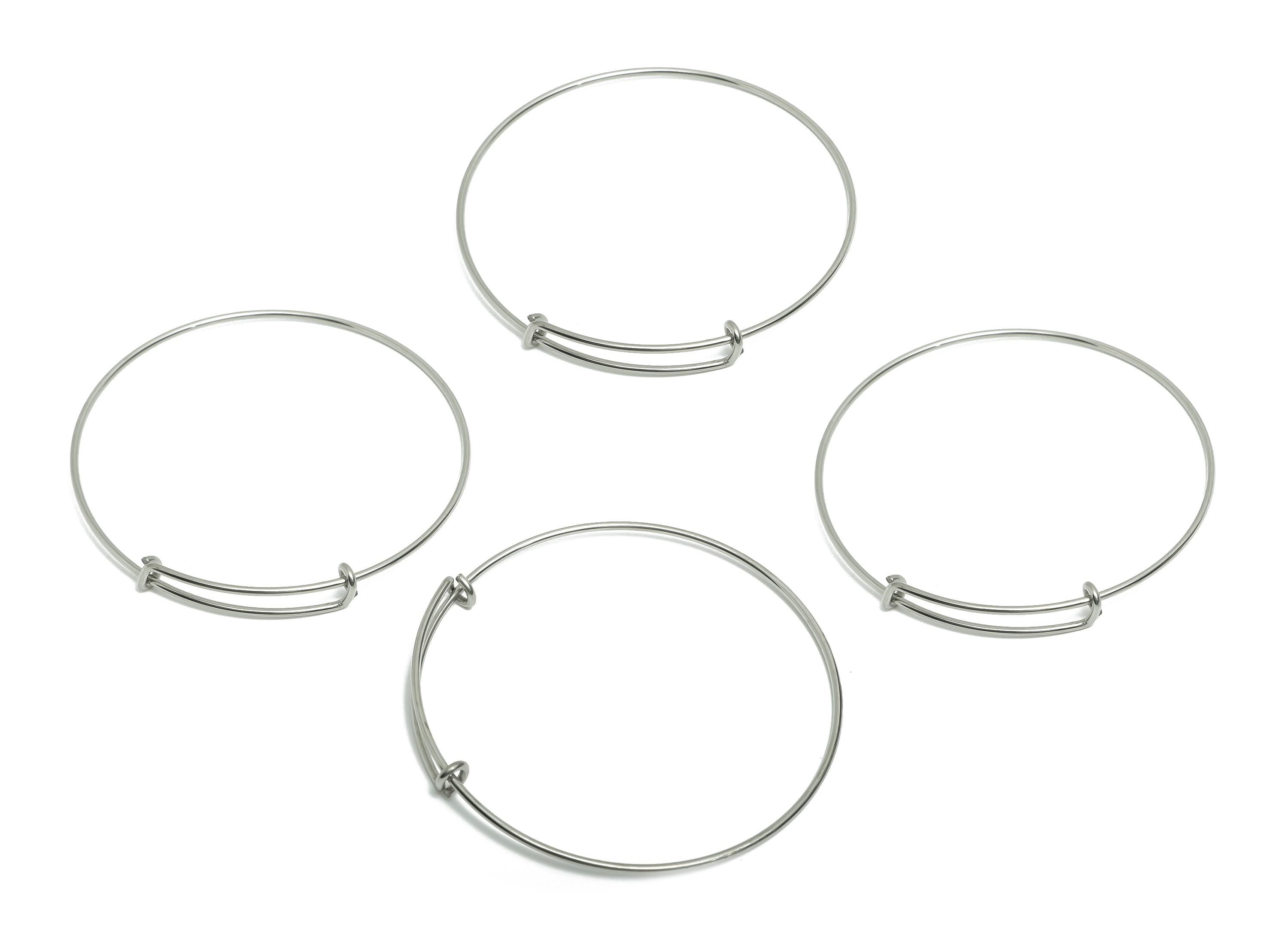 70mm Adjustable Bangle Bracelet - Steel One Loop Bracelet - Expandable Wire Bangle for Charms - Jewelry Supplies DIY - 70x70x1.6mm - SS1721 - DOMEDBAZAAR