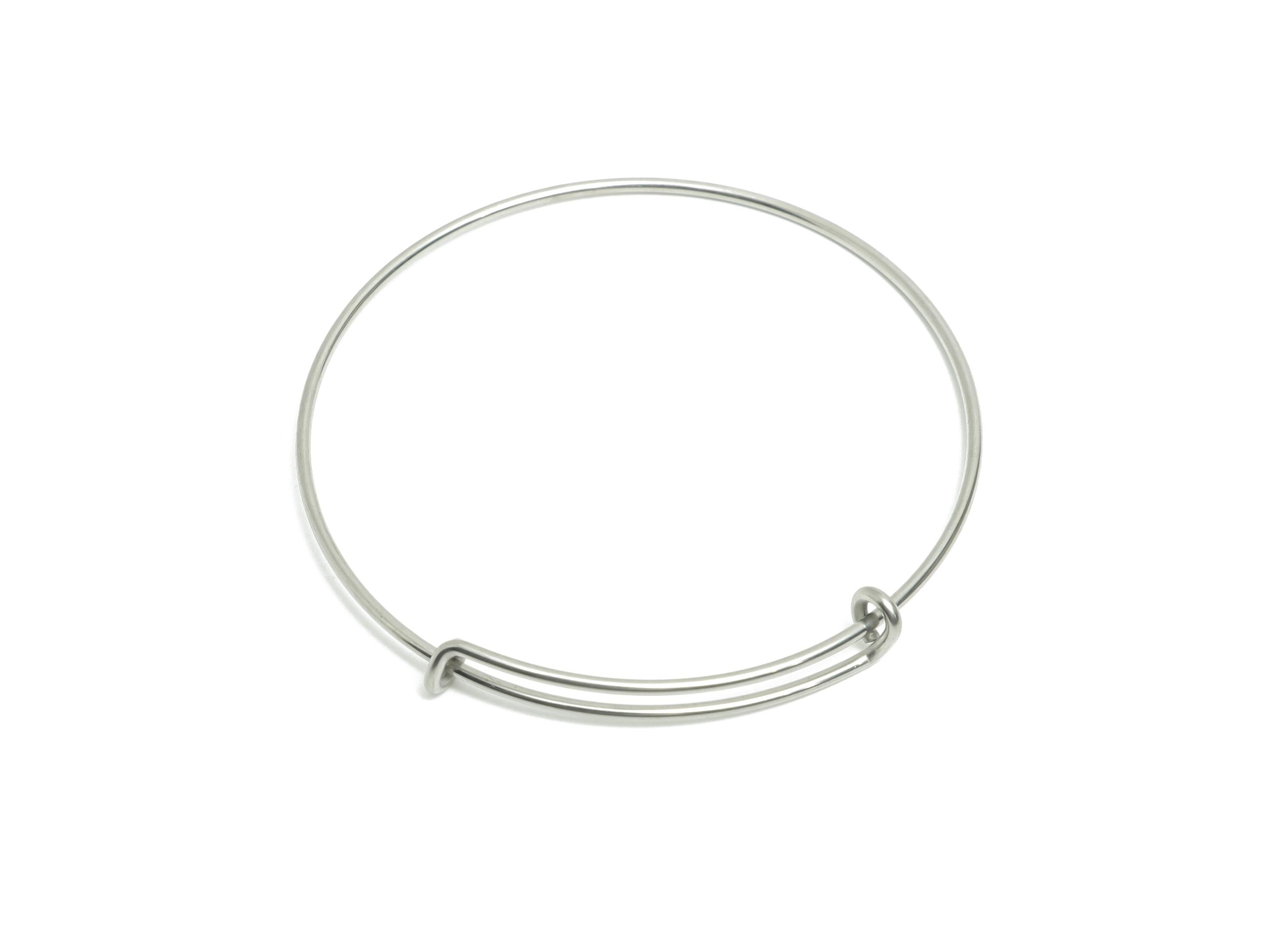 65mm Adjustable Bangle Bracelet - One Loop Steel Bracelet - Expandable Wire Bangle for Charm - Steel Jewelry Supplies - 65x65x1.6mm - SS1720 - DOMEDBAZAAR