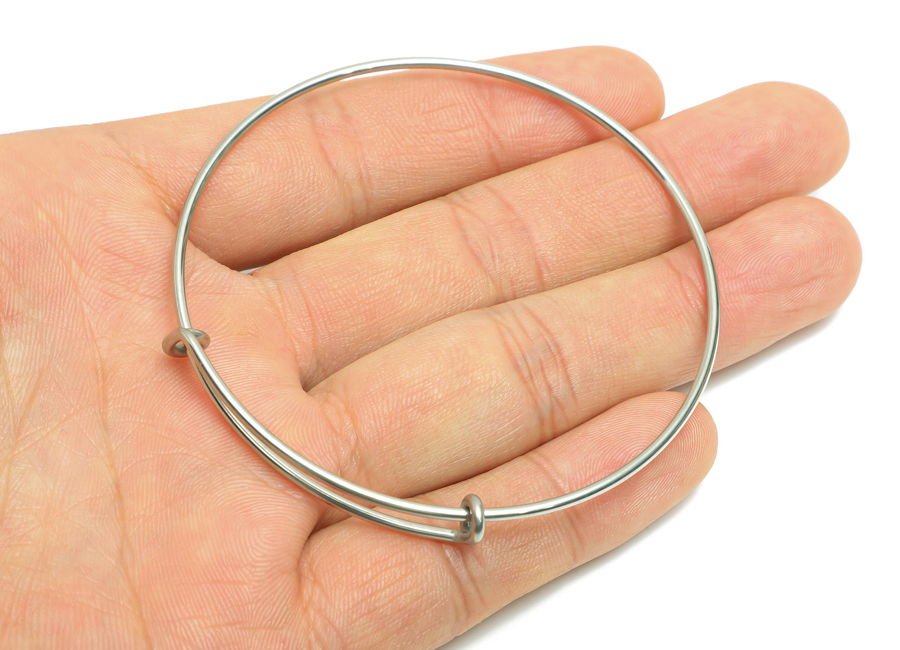 65mm Adjustable Bangle Bracelet - One Loop Steel Bracelet - Expandable Wire Bangle for Charm - Steel Jewelry Supplies - 65x65x1.6mm - SS1720 - DOMEDBAZAAR