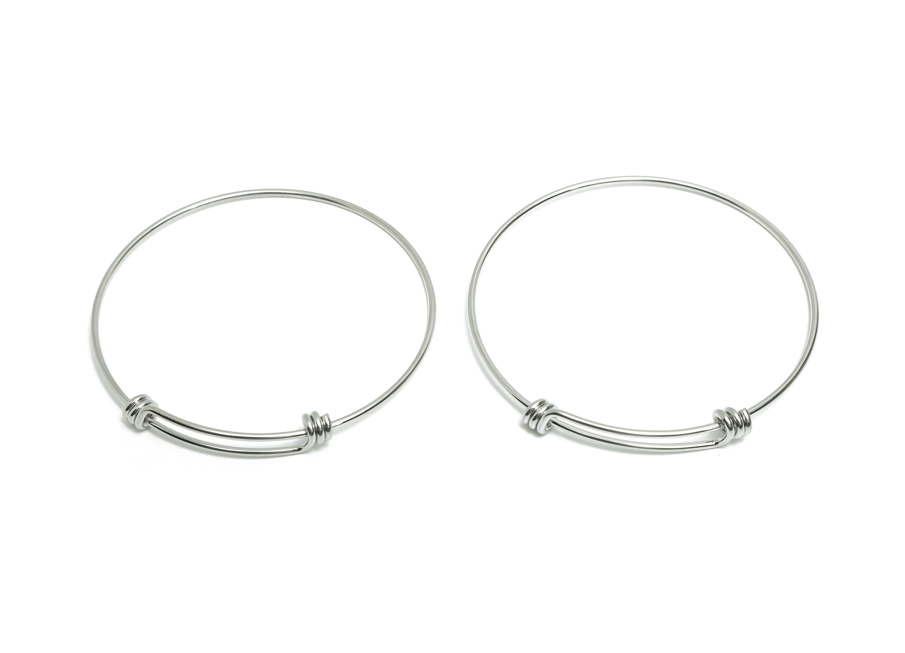 63mm Adjustable Bangle Bracelet - One Loop Steel Bracelet - Expandable Wire Bangle for Charm - Steel Jewelry Supplies - 63x63x1.6mm - SS1719 - DOMEDBAZAAR