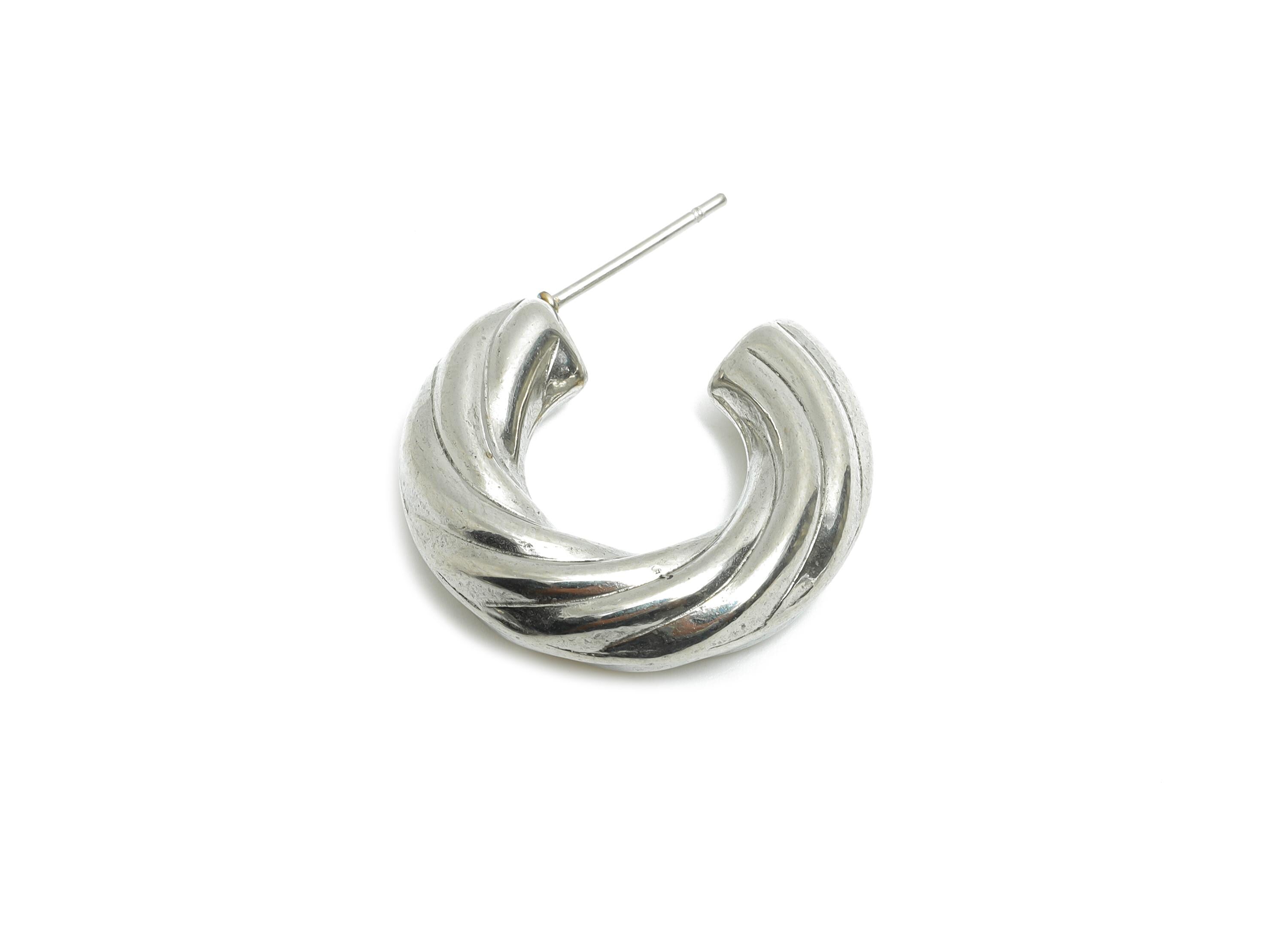 Stainless Steel C Hoop Earring Studs - Twisted Chunky Silver Hoop Post - Statement Open Hoop Studs - Earring Jewelry - 25x22x6.11mm - SS1703 - DOMEDBAZAAR