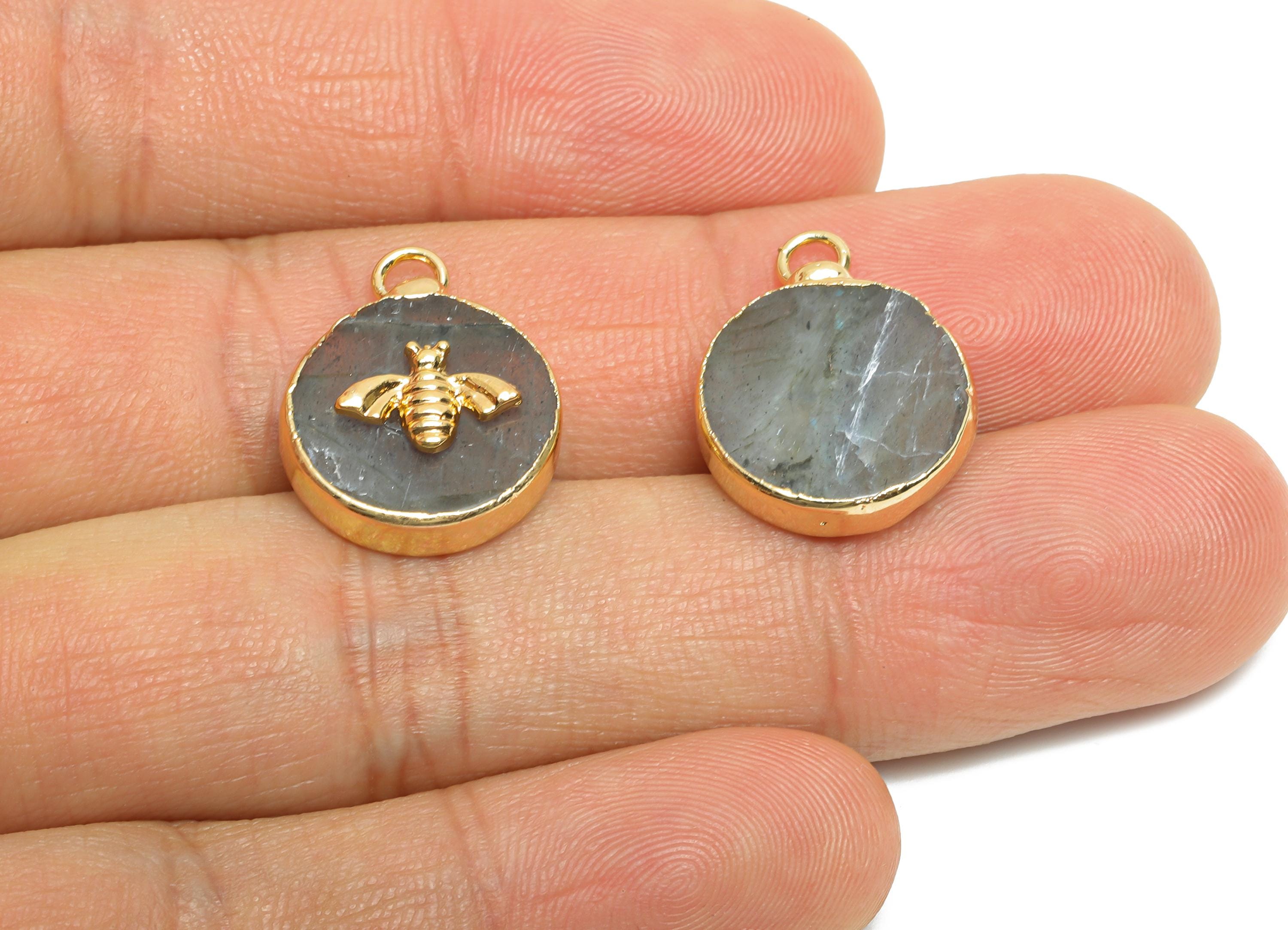 Flash Stone Bee Pendant - Brass Elegant Bee Charm For Necklace - Round Bee Gold Frame Pendant - KC Gold Plating - 19x15x5mm - NS2881C - DOMEDBAZAAR