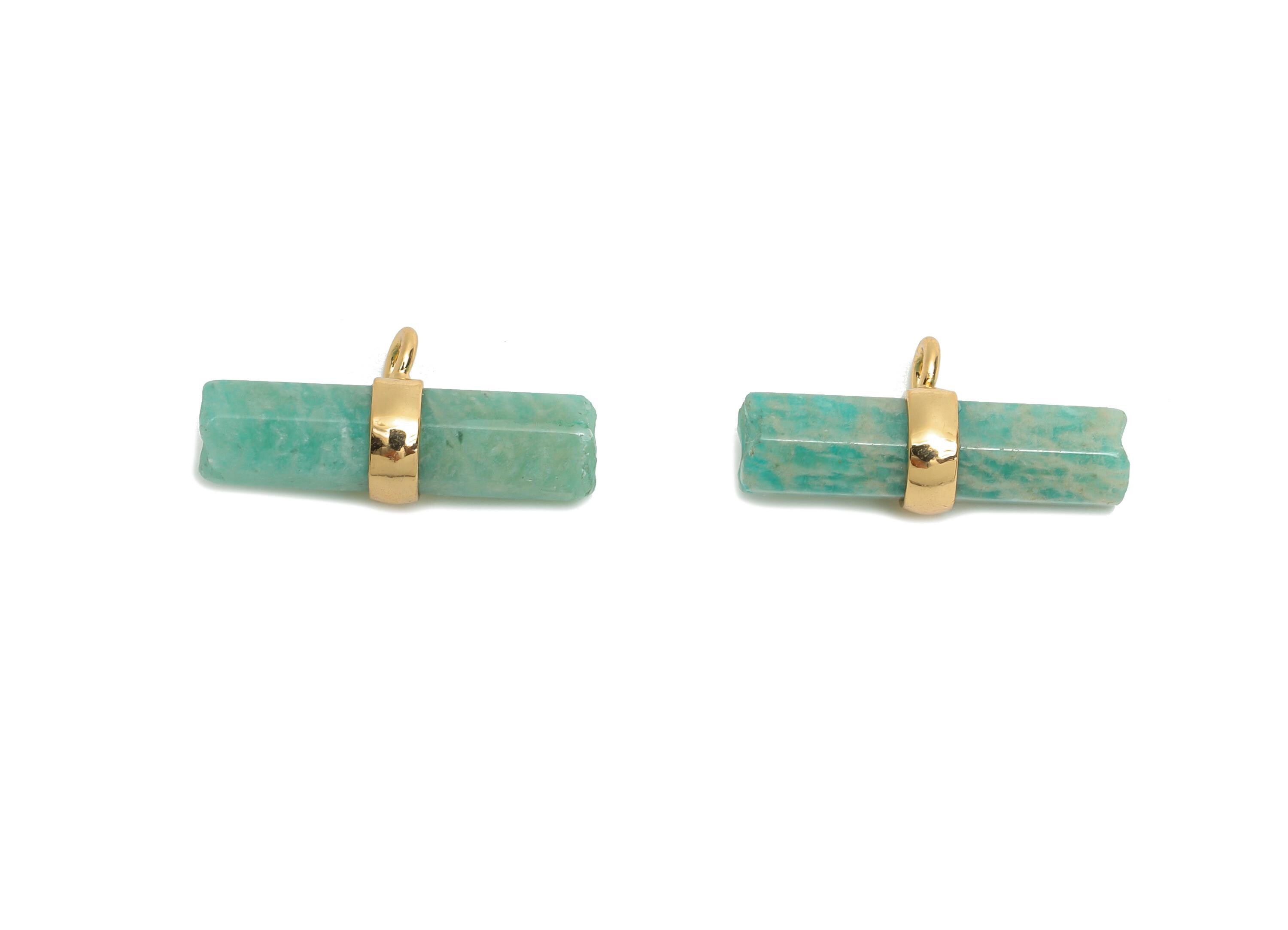Amazonite Bar Pendant - Brass Rectangular Stone Charm For Necklace - Brass Modern Stone Jewelry - KC Gold Plating - 21x10x6mm - NS2882G - DOMEDBAZAAR
