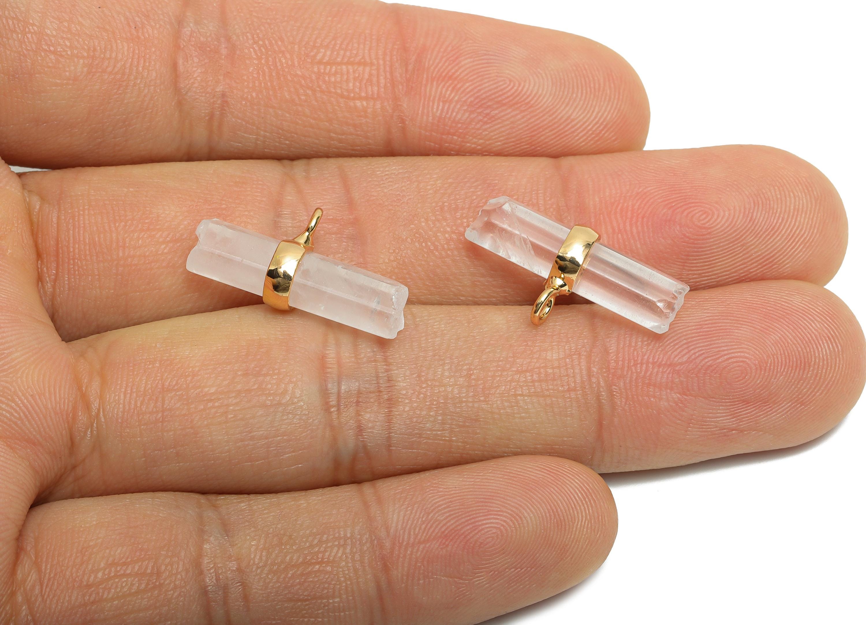 Clear Quartz Bar Pendant - Brass Rectangular Stone Charm For Necklace - Modern Stone Jewelry -KC Gold Plating - 21x11x6.88mm - NS2882E - DOMEDBAZAAR