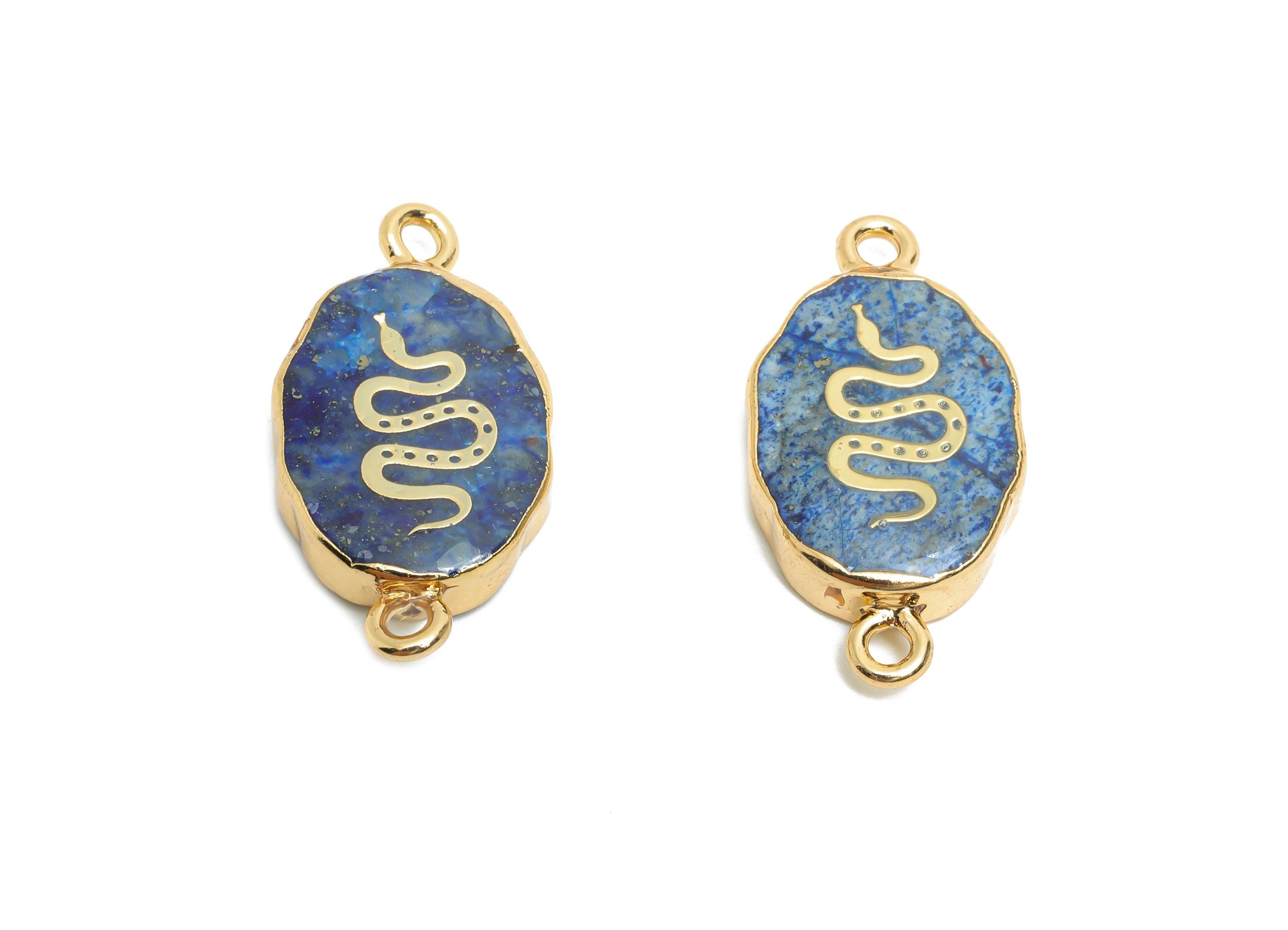 Brass Snake lapis lazuli Pendant - Connector For Handmade Bracelets - Artistic Bracelet Connector - KC Gold Plating - 24x12x5mm -NS2867 - DOMEDBAZAAR