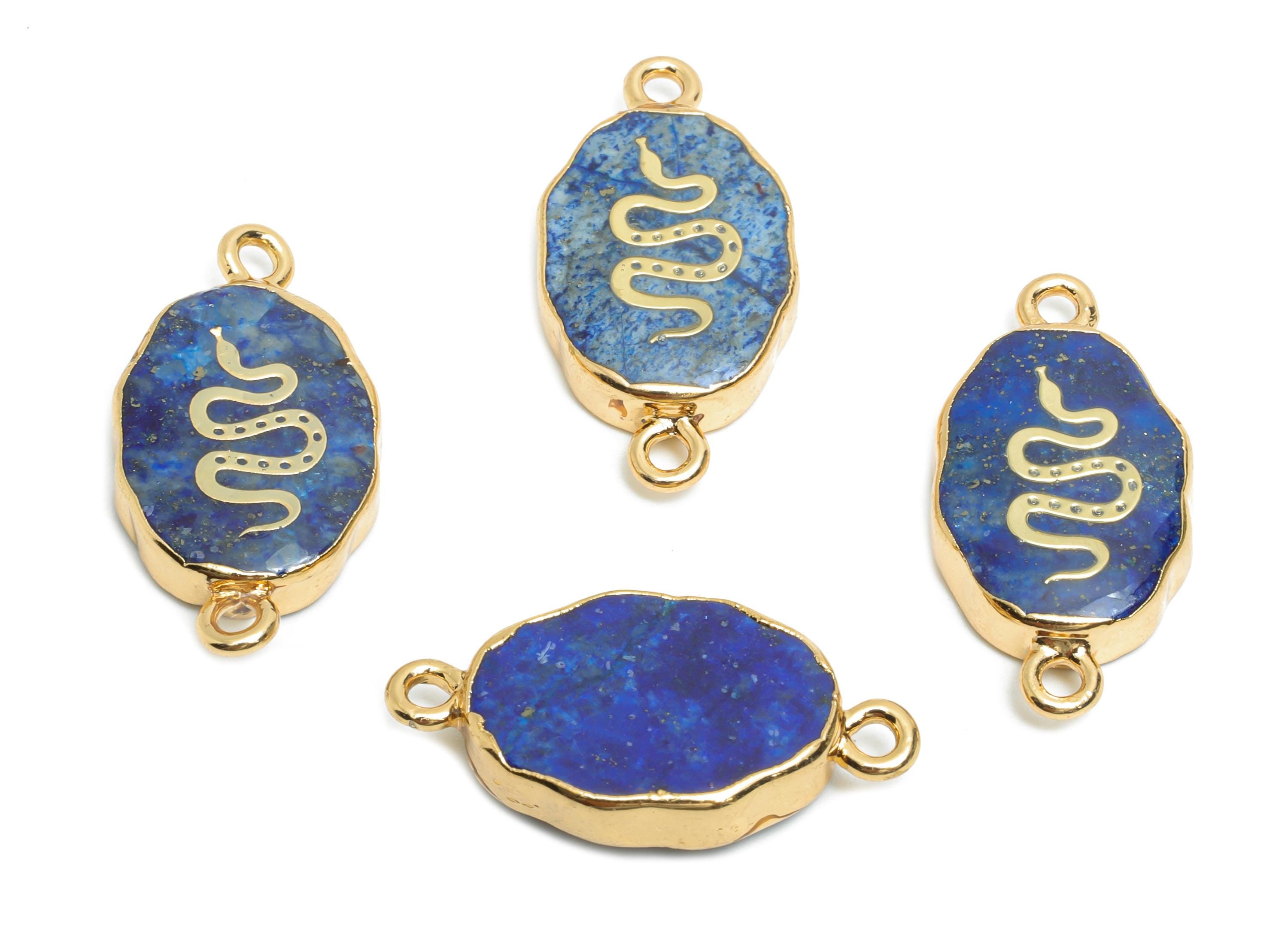 Brass Snake lapis lazuli Pendant - Connector For Handmade Bracelets - Artistic Bracelet Connector - KC Gold Plating - 24x12x5mm -NS2867 - DOMEDBAZAAR