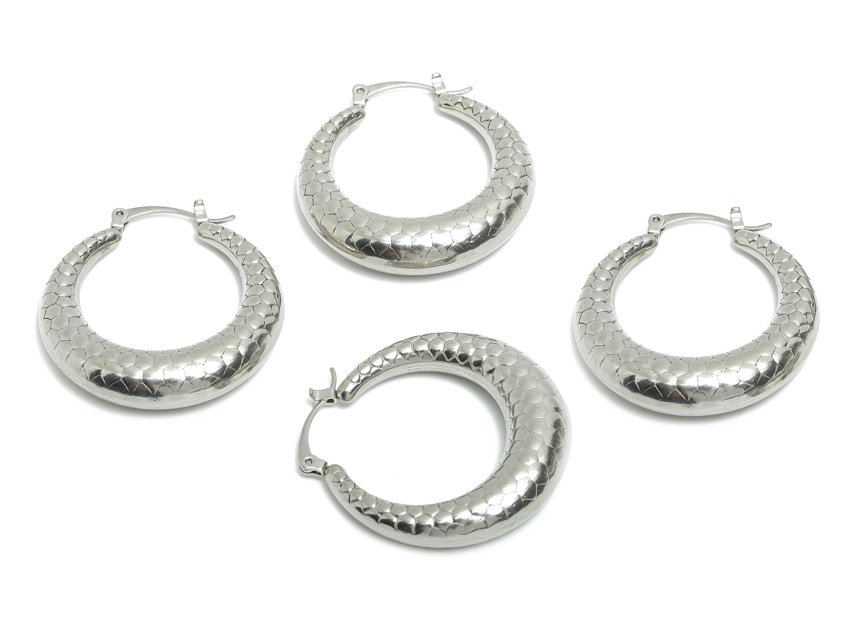 Steel Hoop Earring - Honeycomb Pattern Silver Hoop Earring - Hinged Back - Unique Steel Hoop Jewelry - Steel Finding - 35x35x8.08mm - SS1698 - DOMEDBAZAAR