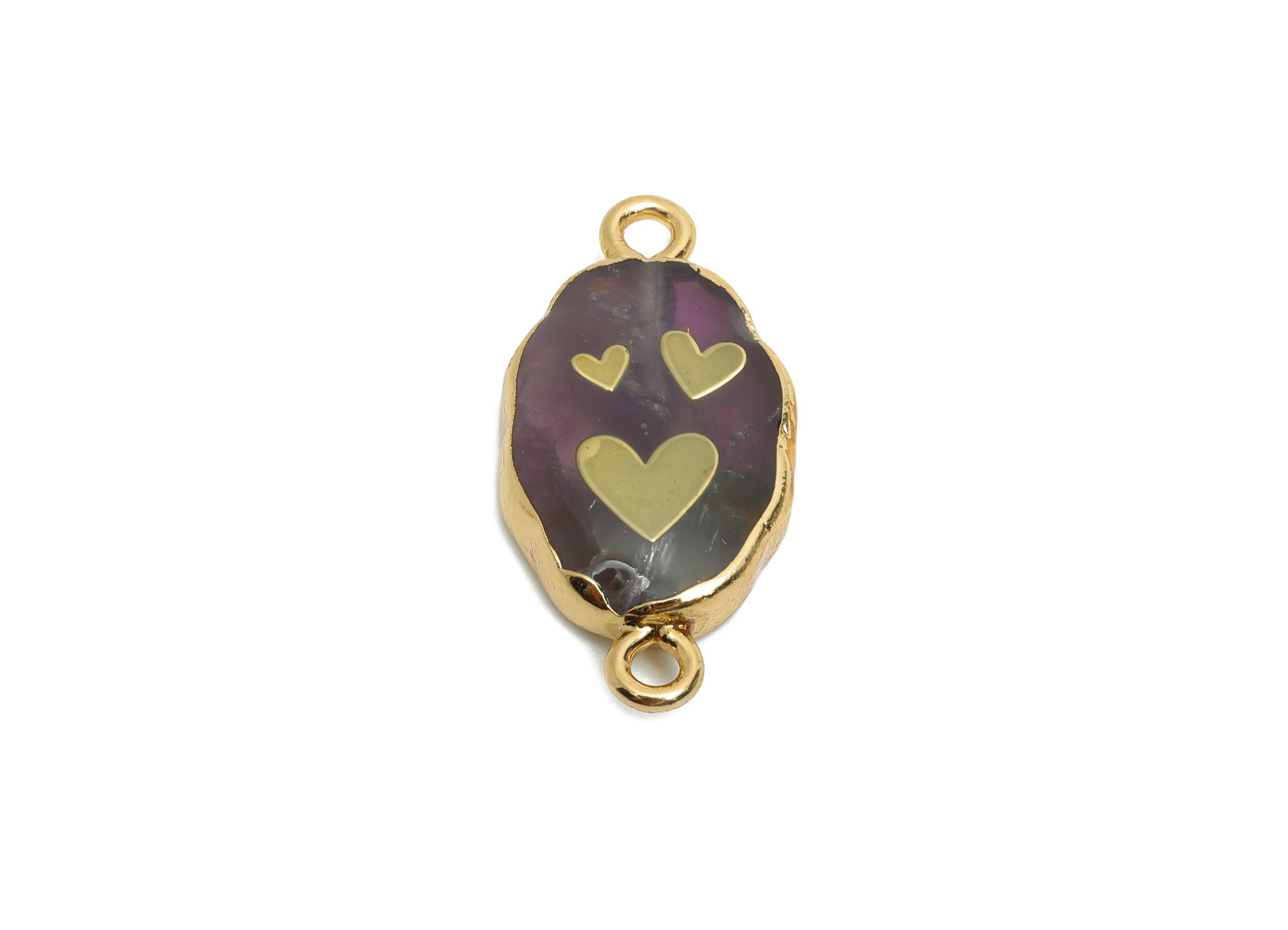 Brass Heart Amethyst Pendant - Connector For Handmade Bracelets - Artistic Bracelet Connector - KC Gold Plating - 25x12x5.14mm - NS2873 - DOMEDBAZAAR