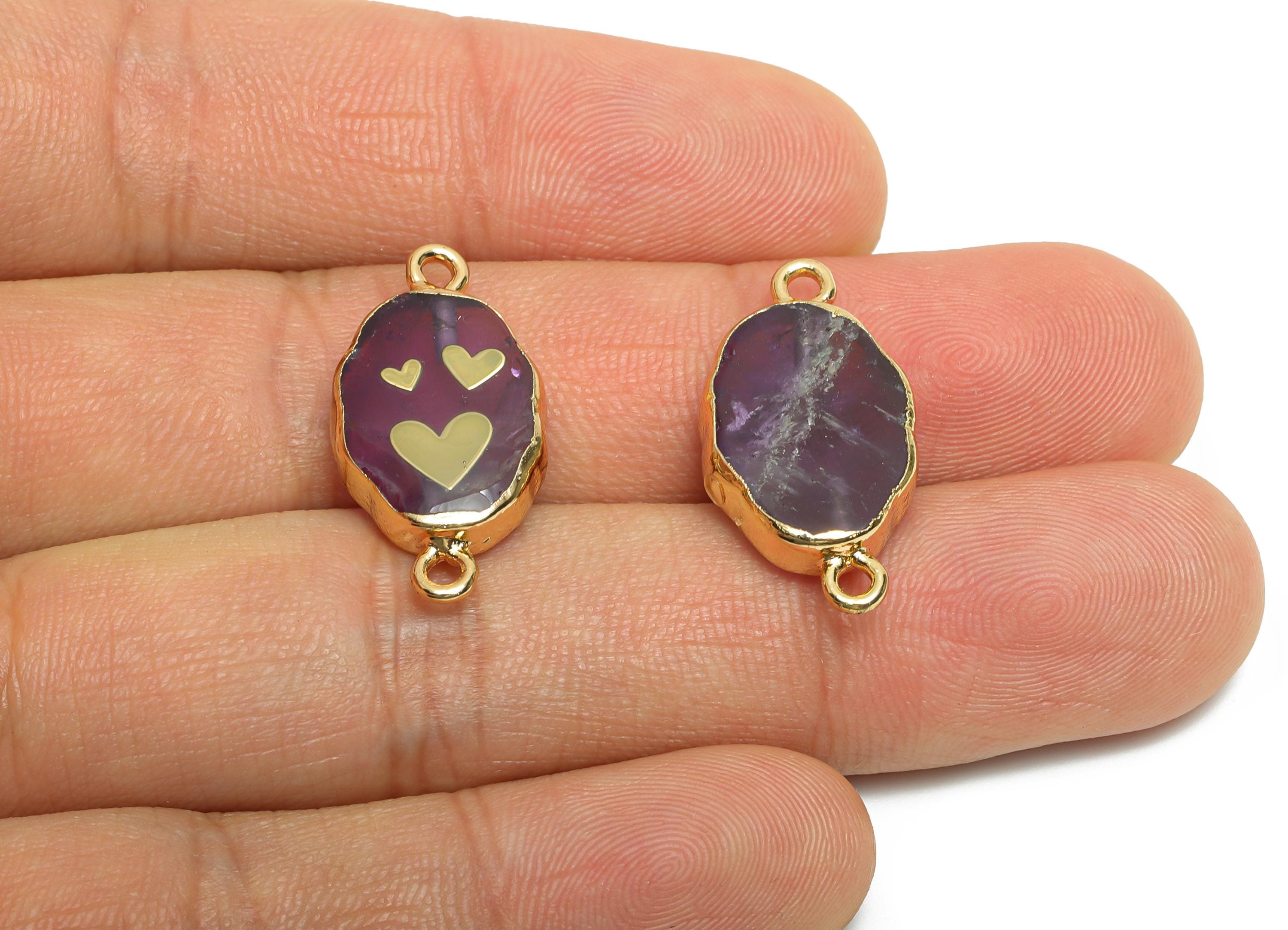 Brass Heart Amethyst Pendant - Connector For Handmade Bracelets - Artistic Bracelet Connector - KC Gold Plating - 25x12x5.14mm - NS2873 - DOMEDBAZAAR