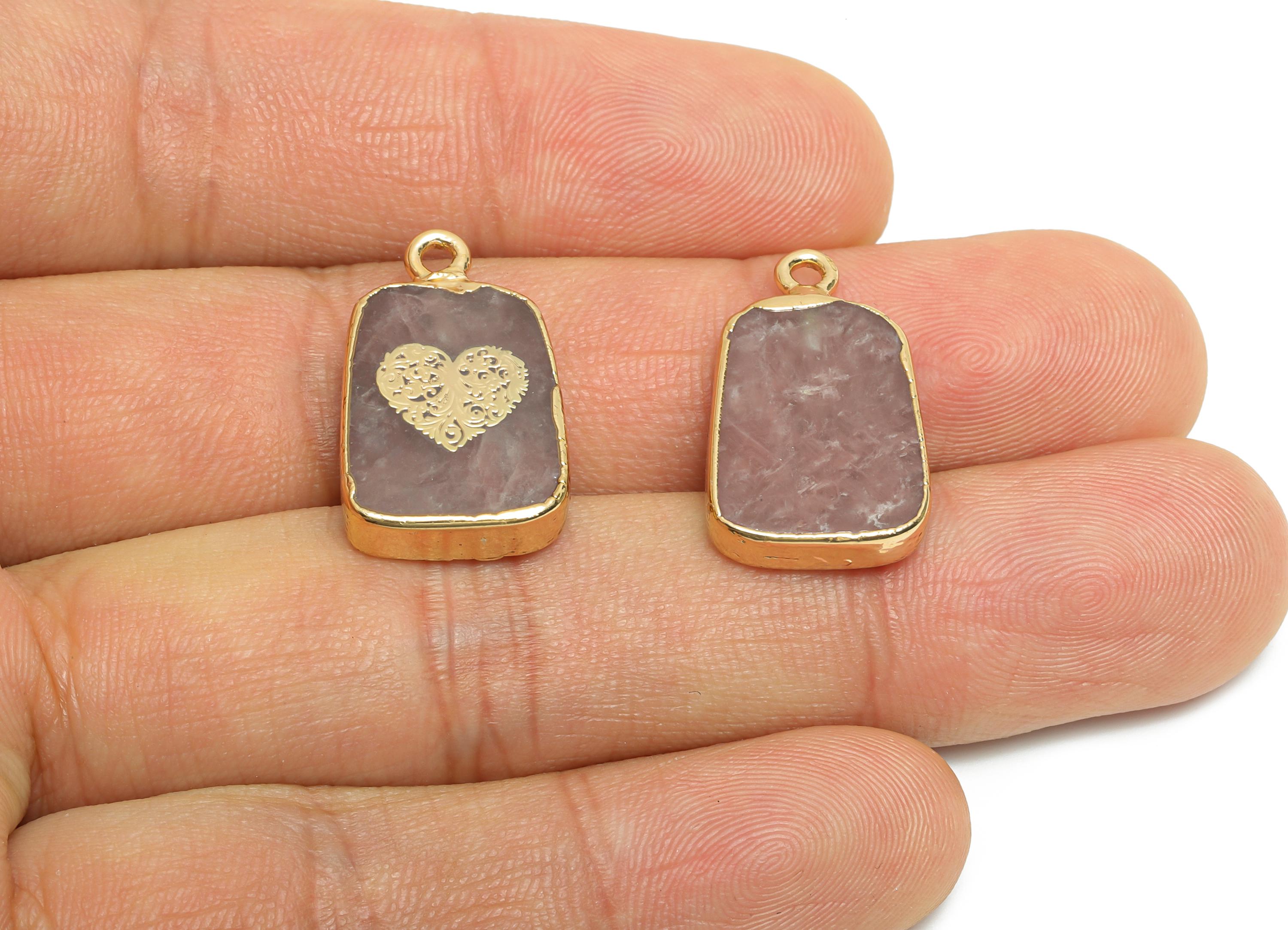 Strawberry Quartz Heart Pendant - Brass Heart For Handmade Necklace - Handcrafted Jewelry Piece - KC Gold Plating - 22x13x4mm - NS2874 - DOMEDBAZAAR