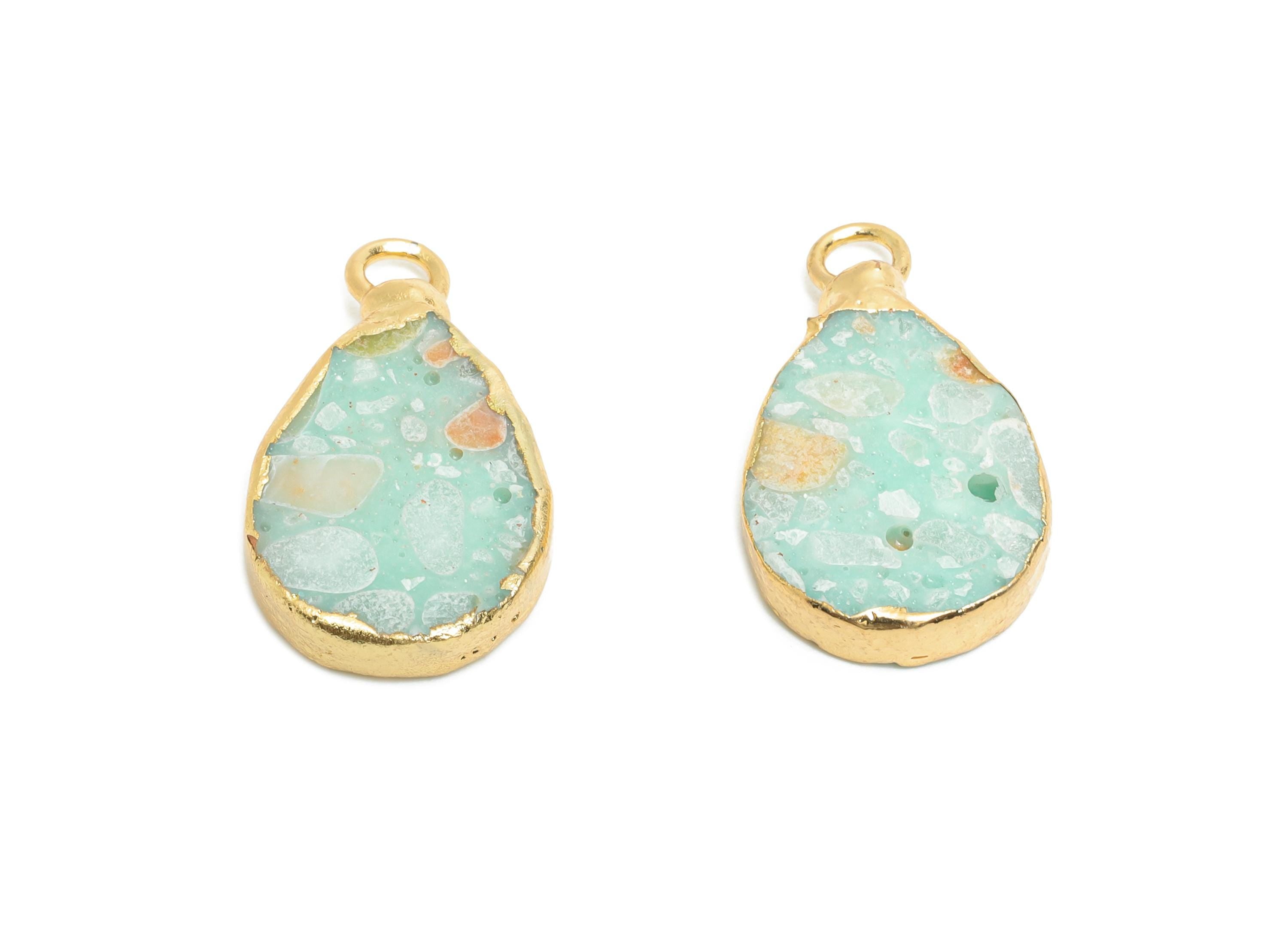 Composite Gemstone Pendant - Brass Teardrop Stone Pattern For Handmade Necklace - Nature Jewelry - KC Gold Plating - 20x12x3mm - NS2880 - DOMEDBAZAAR