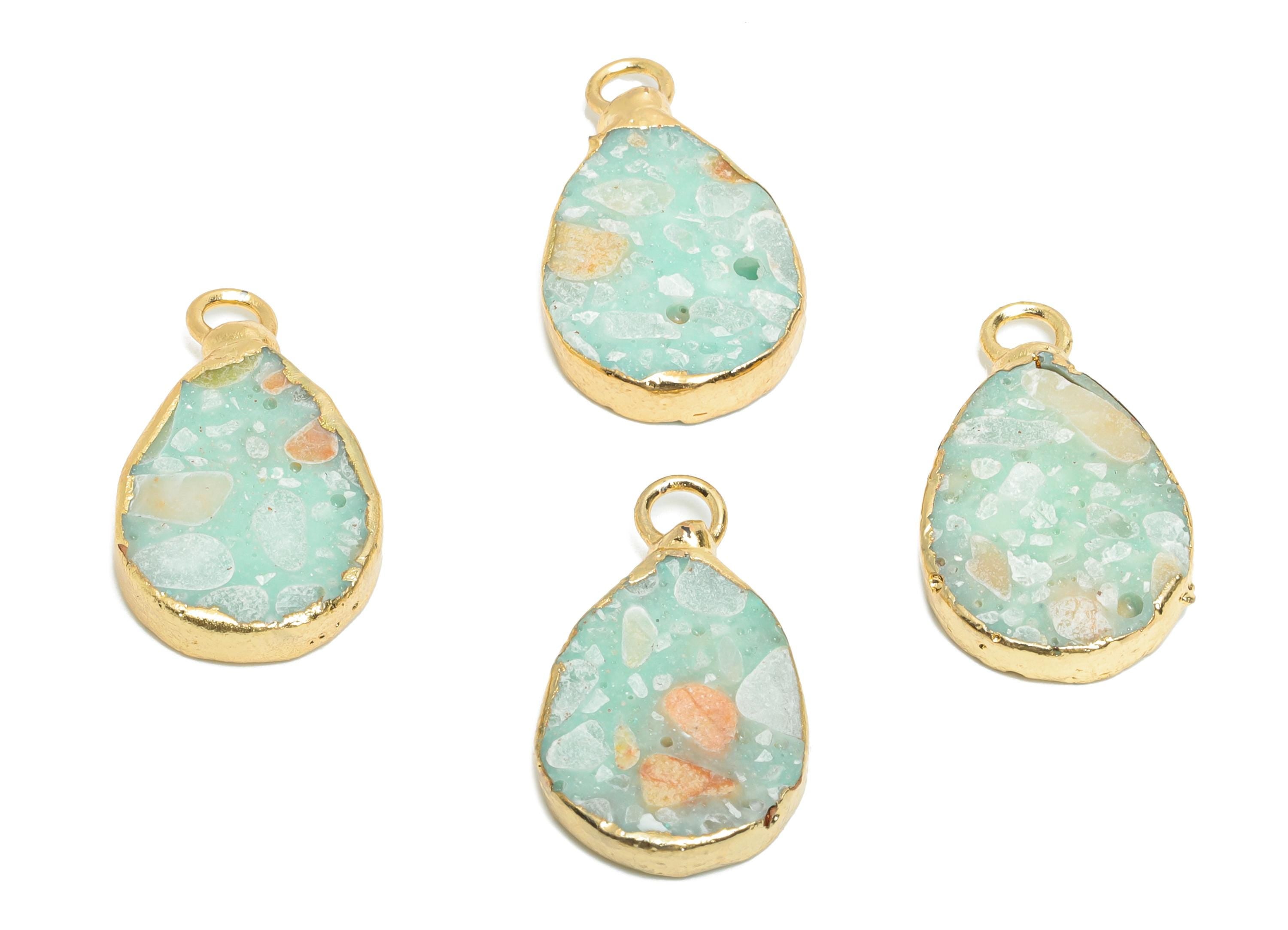 Composite Gemstone Pendant - Brass Teardrop Stone Pattern For Handmade Necklace - Nature Jewelry - KC Gold Plating - 20x12x3mm - NS2880 - DOMEDBAZAAR